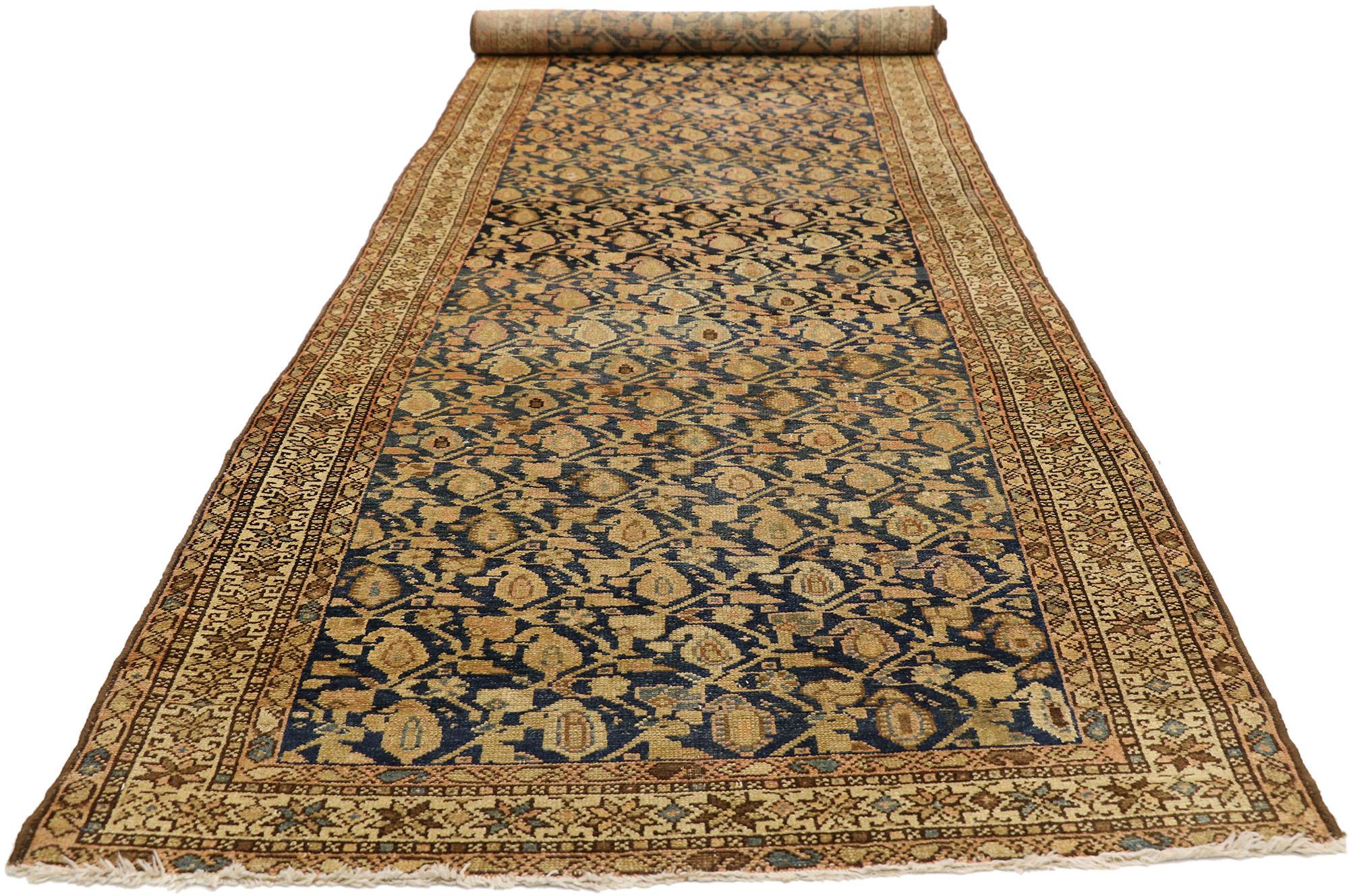 Hand-Knotted Antique Persian Malayer Hallway Rug, Timeless Elegance Meets Modern Masculine For Sale