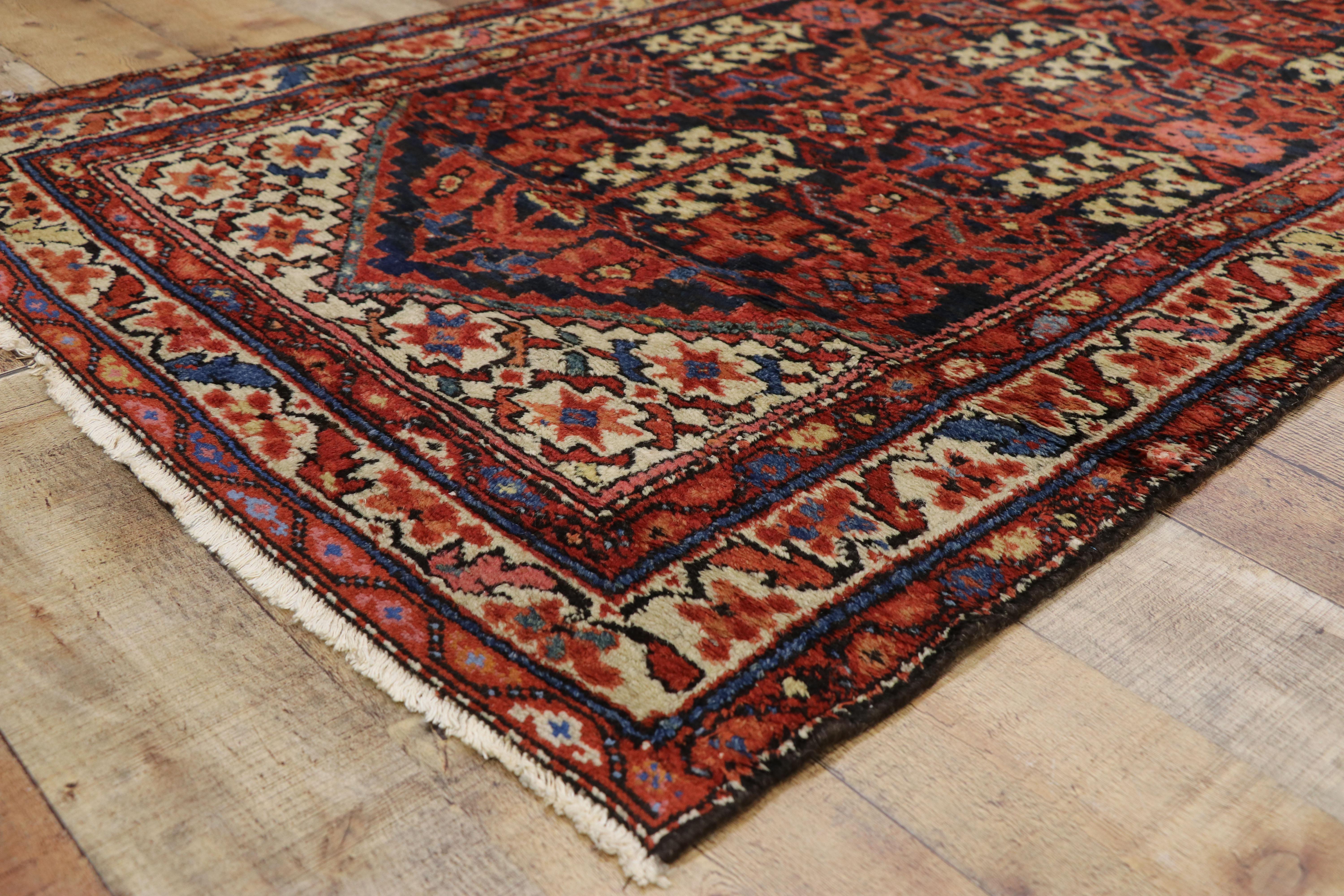 Wool Antique Persian Malayer Hallway Runner with Guli Henna and Mina Khani Design For Sale