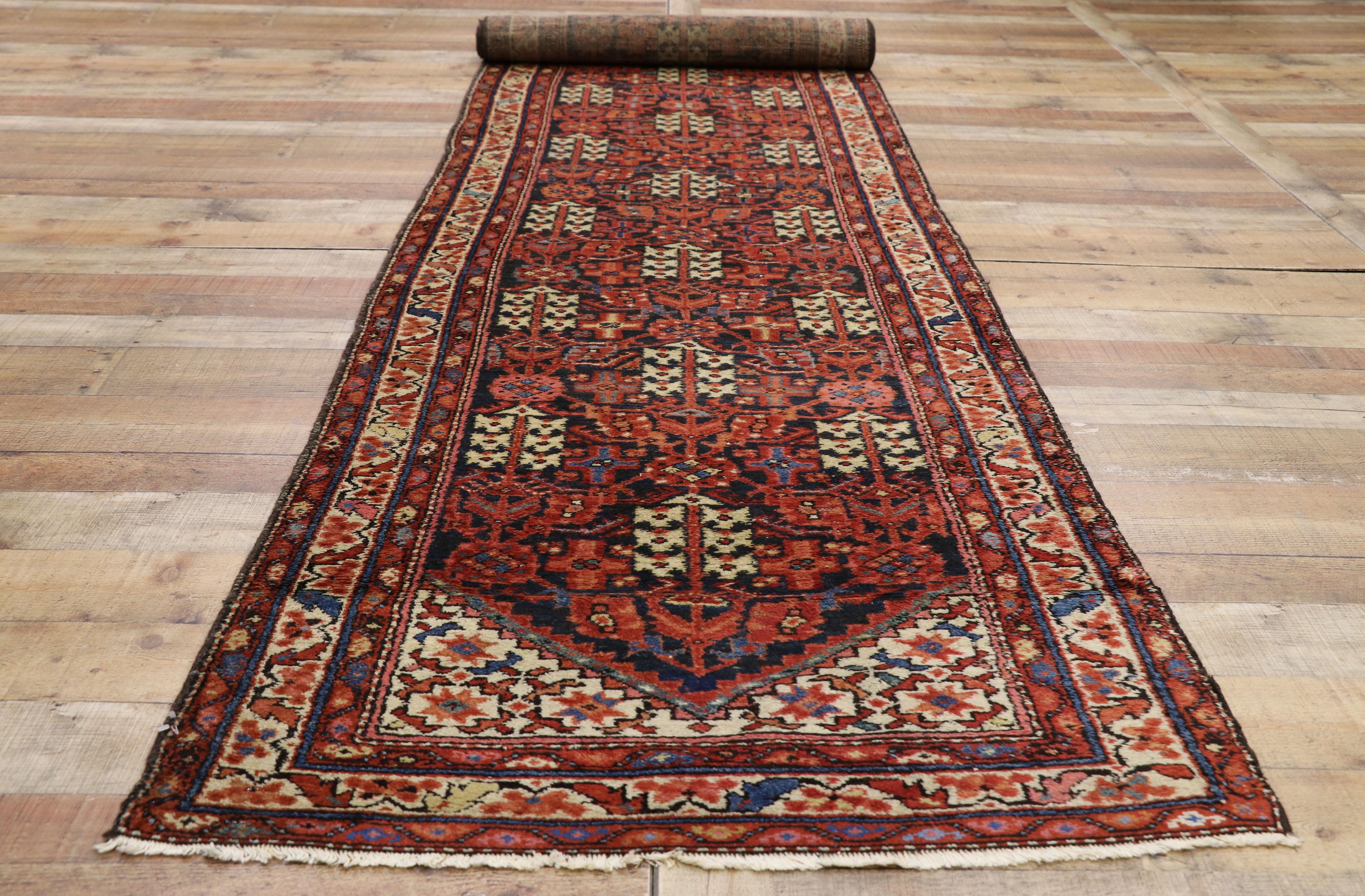 Antique Persian Malayer Hallway Runner with Guli Henna and Mina Khani Design For Sale 1