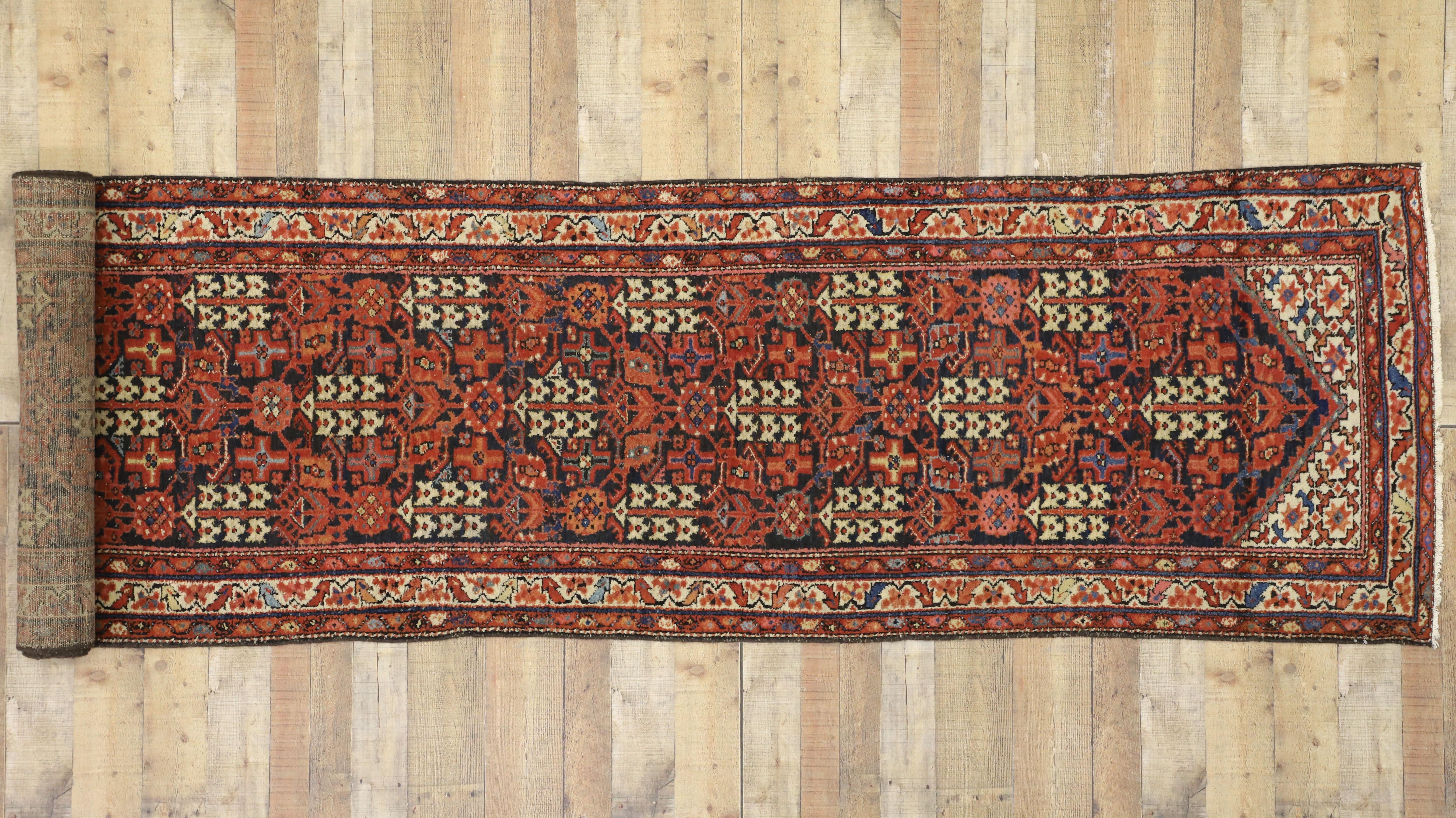 Antique Persian Malayer Hallway Runner with Guli Henna and Mina Khani Design For Sale 2