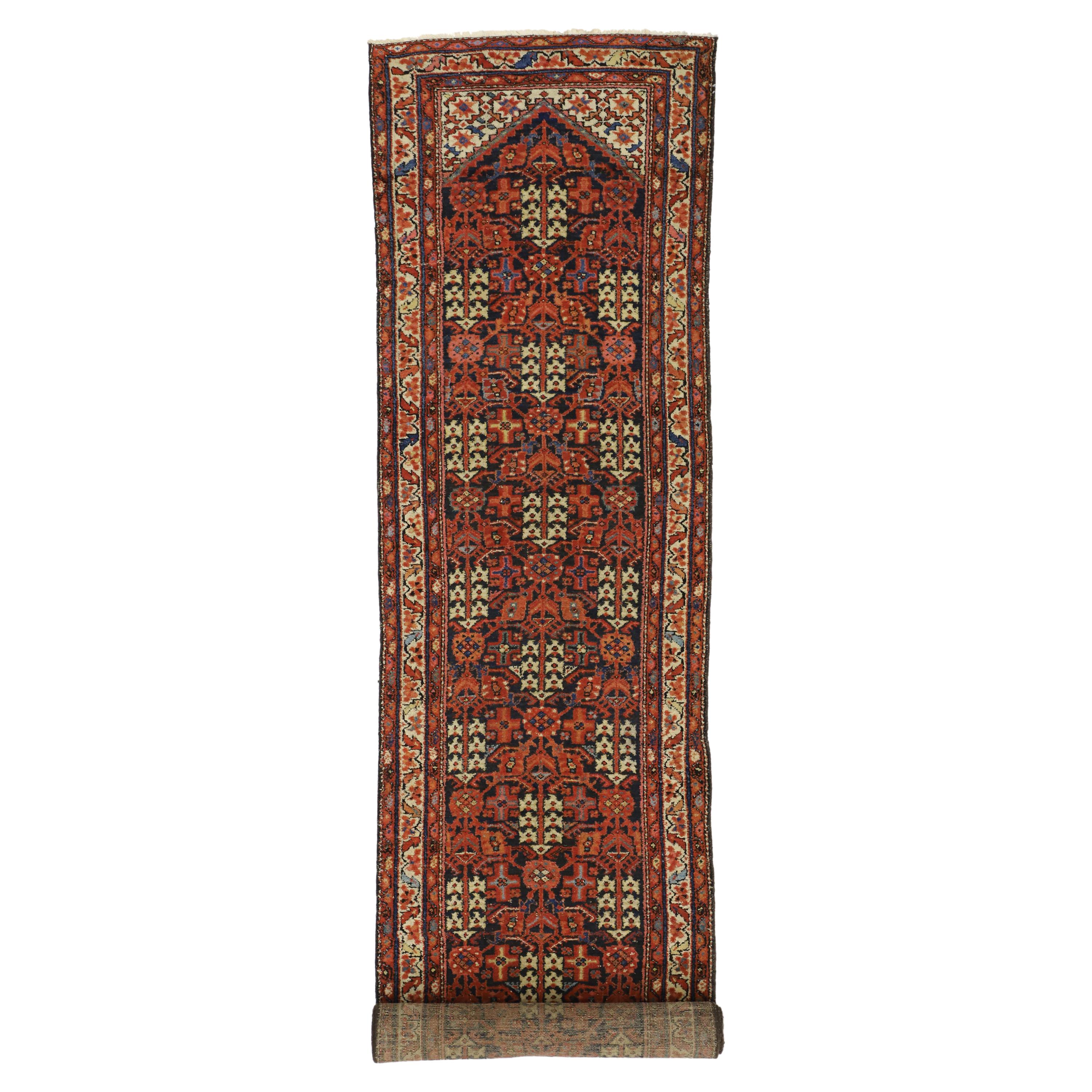 Antique Persian Malayer Hallway Runner with Guli Henna and Mina Khani Design