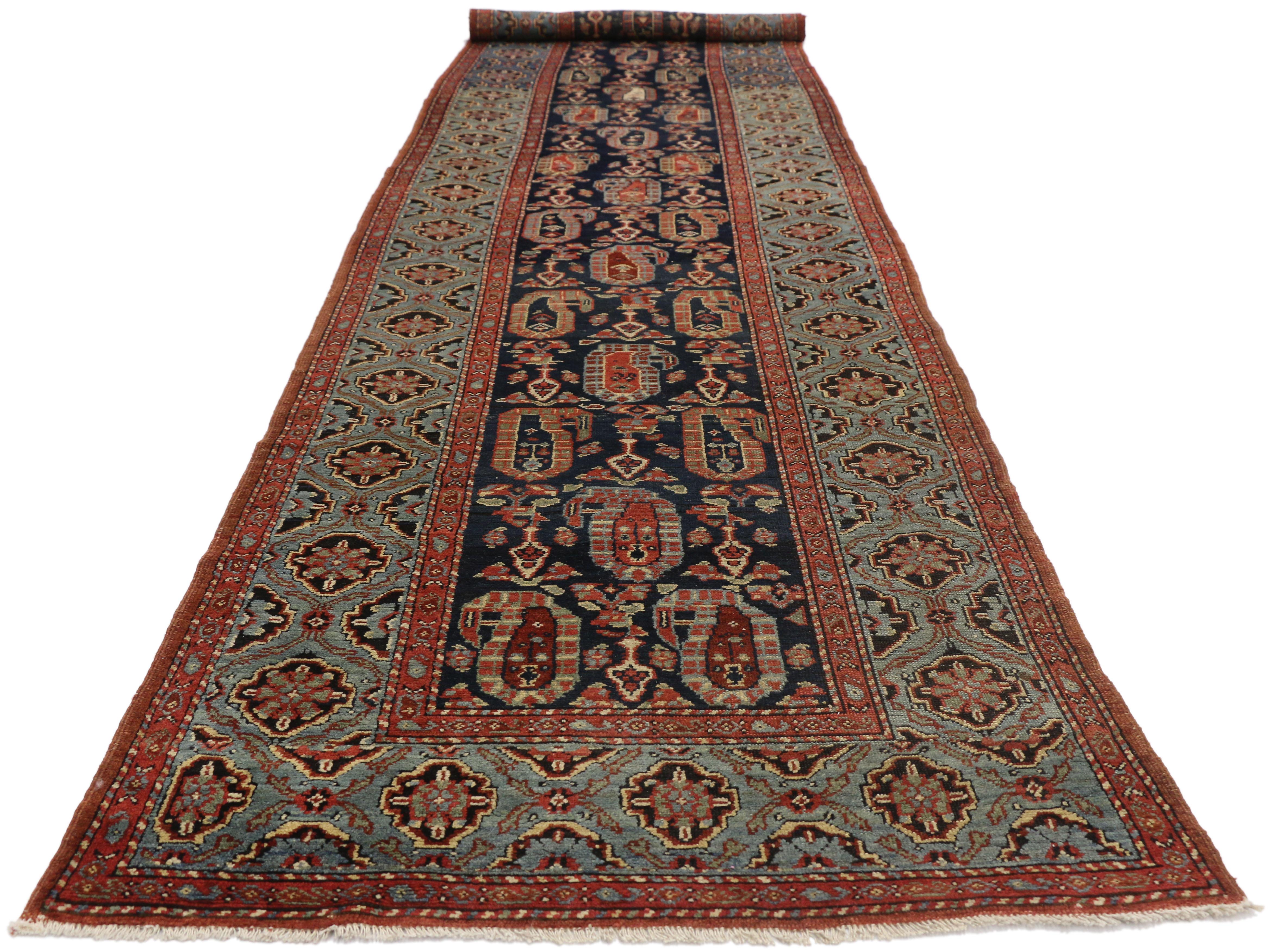 Hand-Knotted Antique Persian Malayer Hallway Runner with Modern Parisian Style For Sale