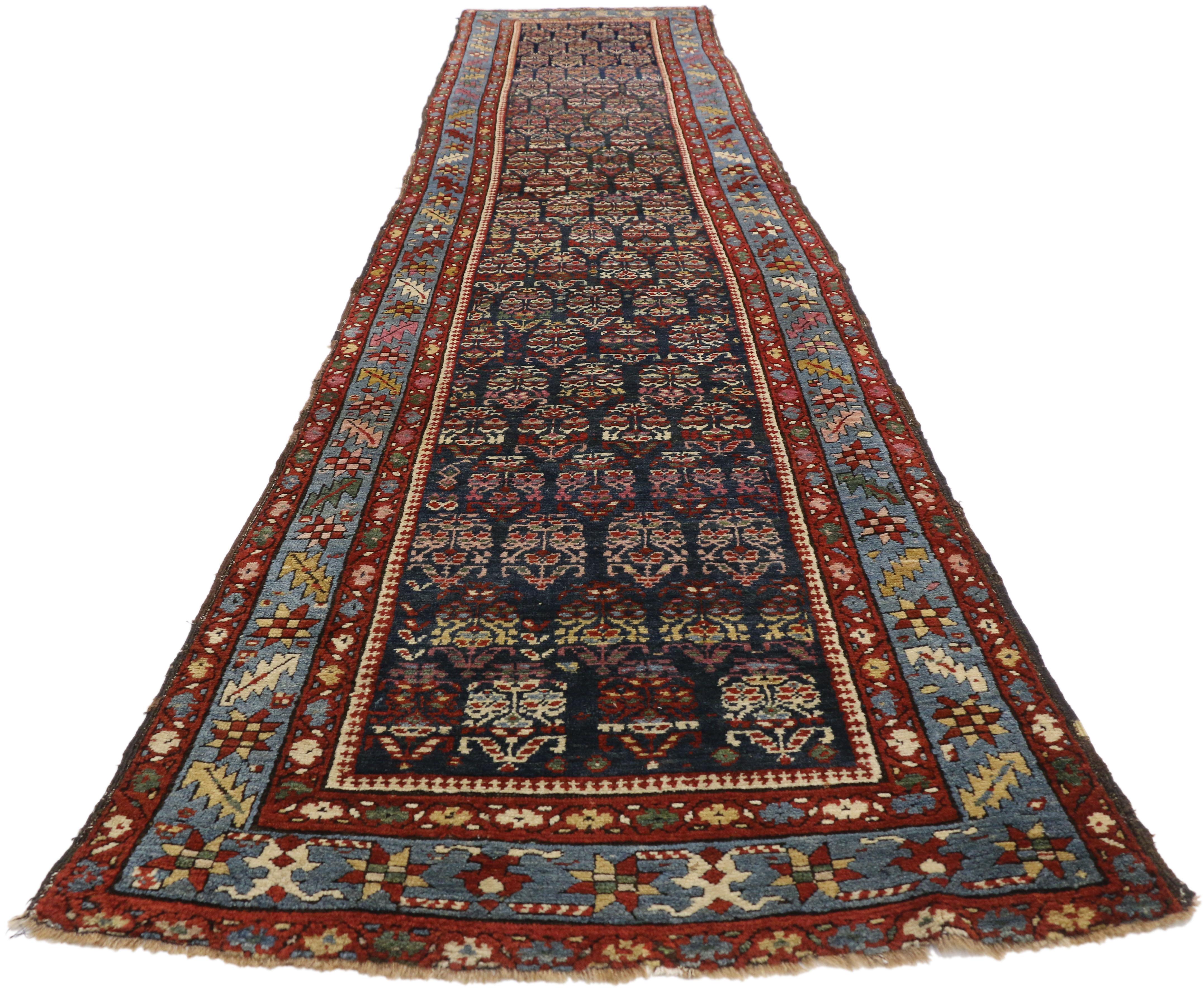 Hand-Knotted Antique Persian Malayer Hallway Runner with Modern Parisian Style For Sale