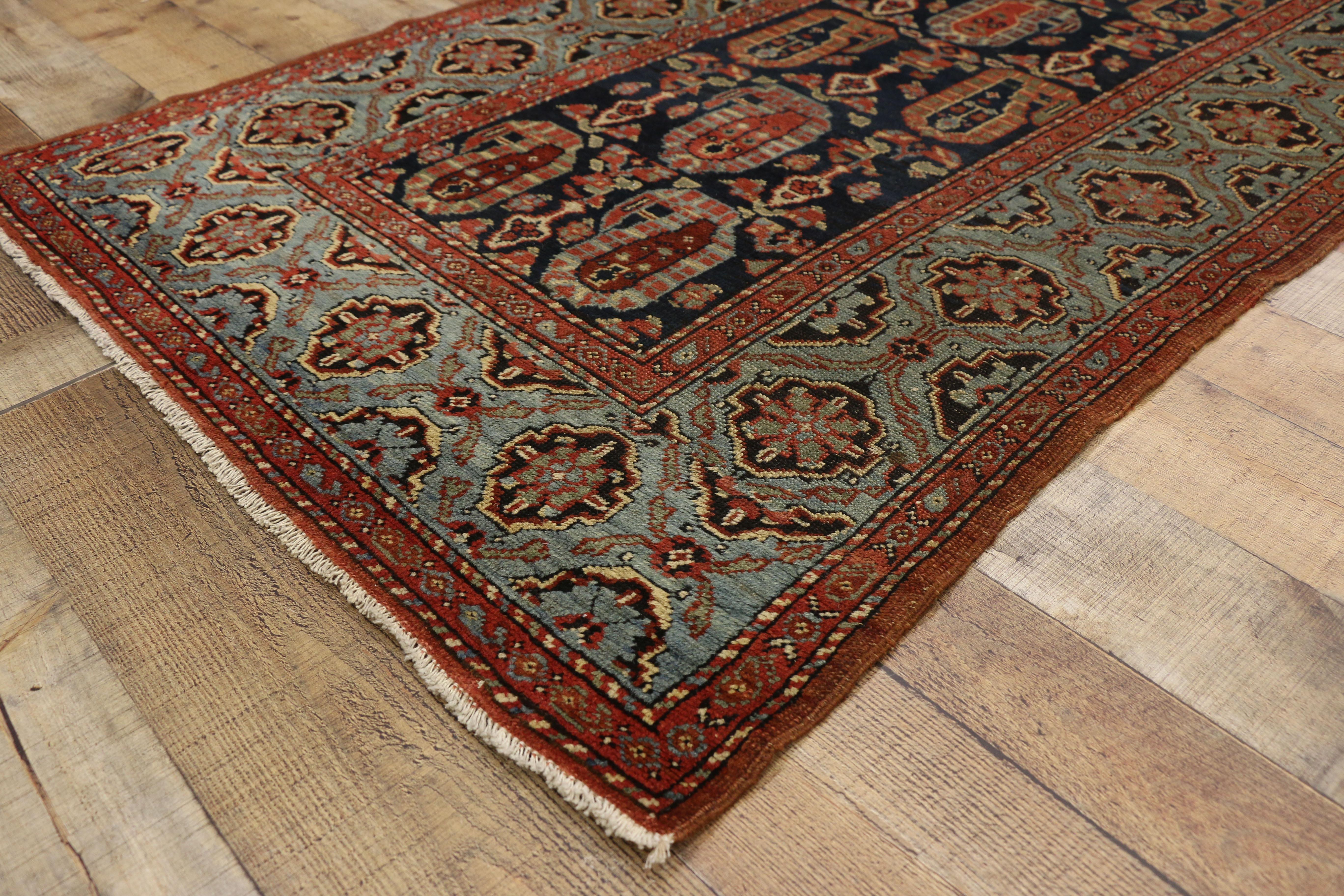 Wool Antique Persian Malayer Hallway Runner with Modern Parisian Style For Sale