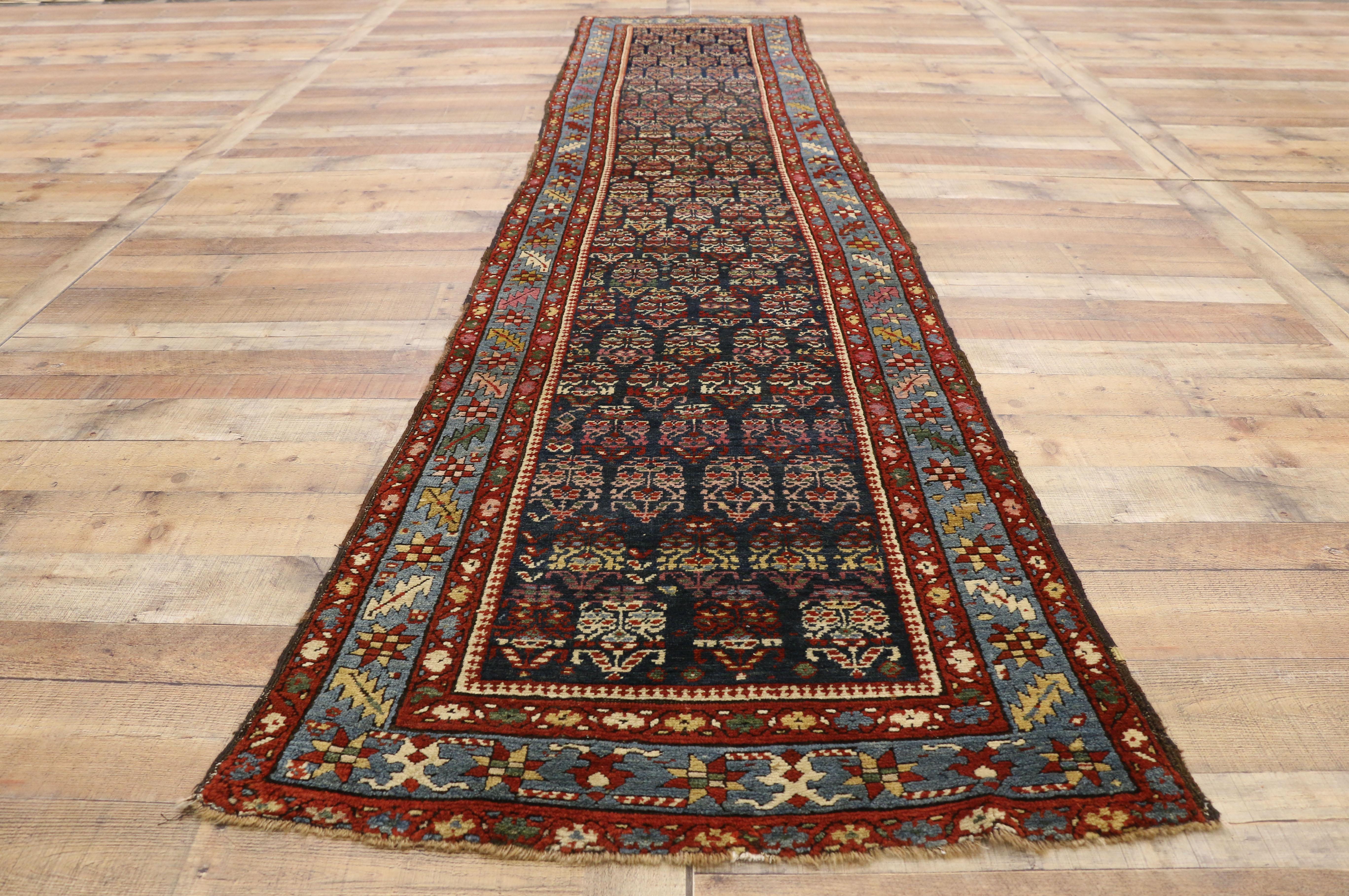 Laine Tapis de couloir de couloir persan ancien Malayer avec style parisien moderne en vente