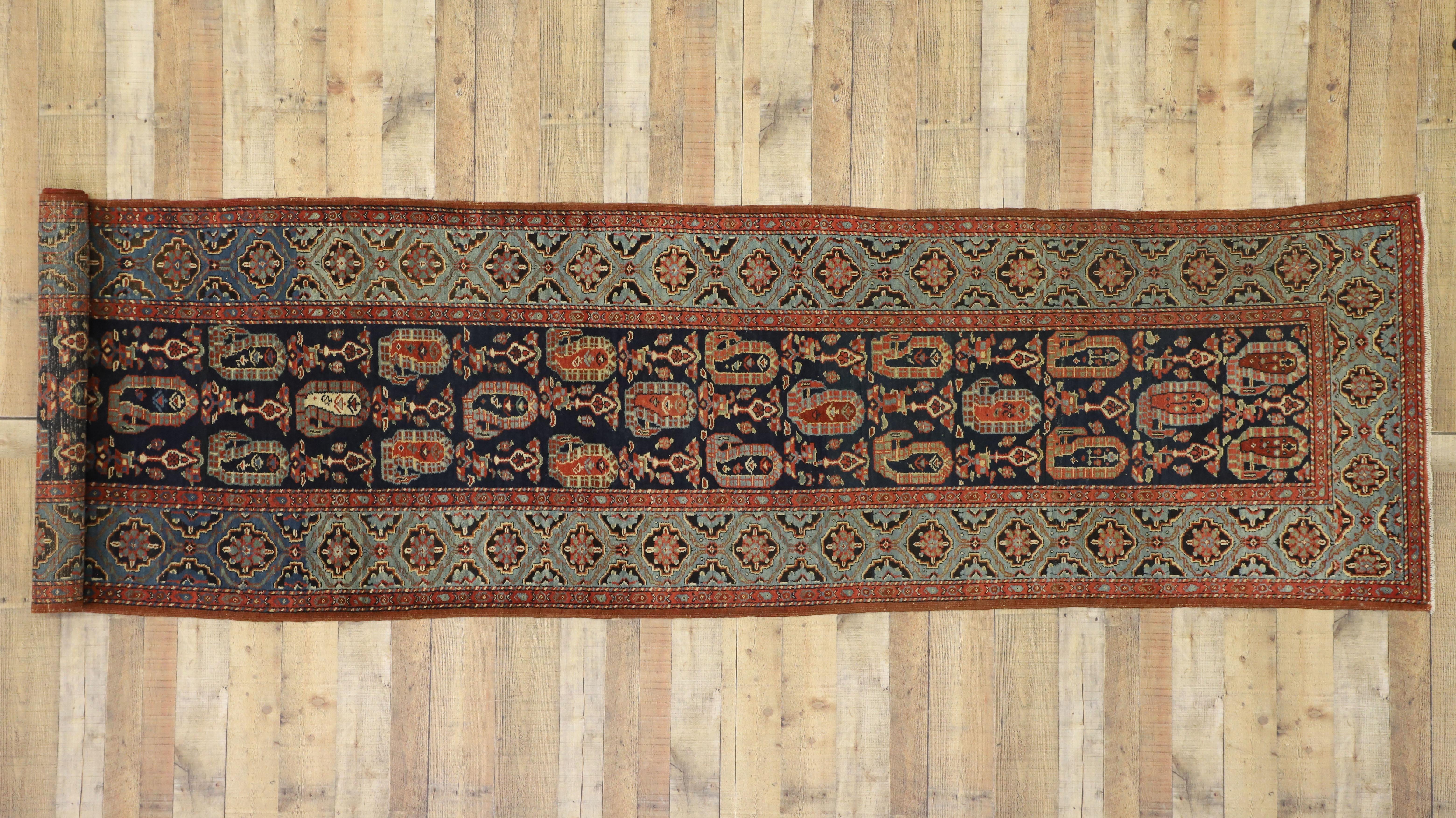 Tapis de couloir de couloir persan ancien Malayer avec style parisien moderne en vente 1
