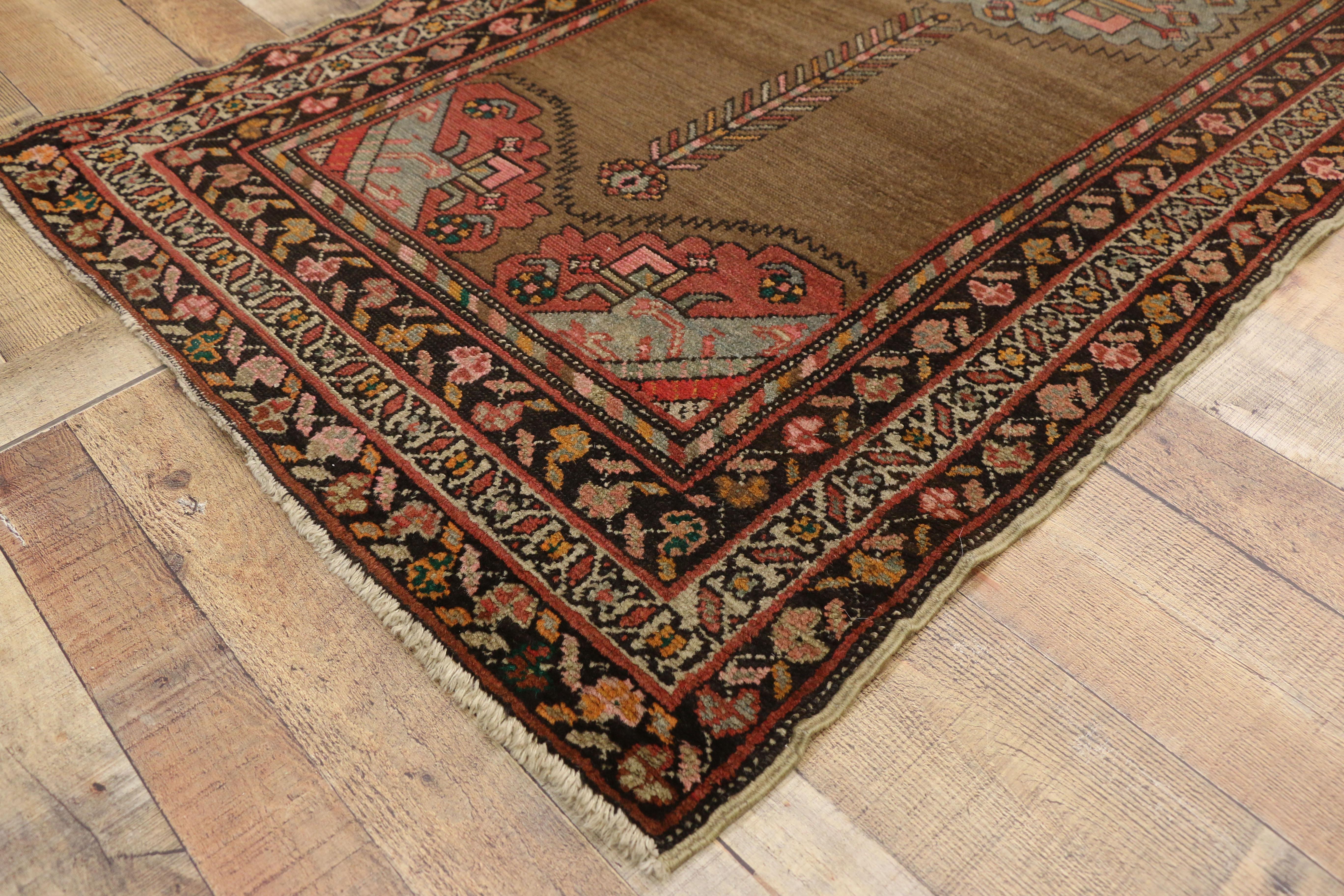 Wool Antique Persian Malayer Hallway Runner with Mid-Century Modern Style For Sale