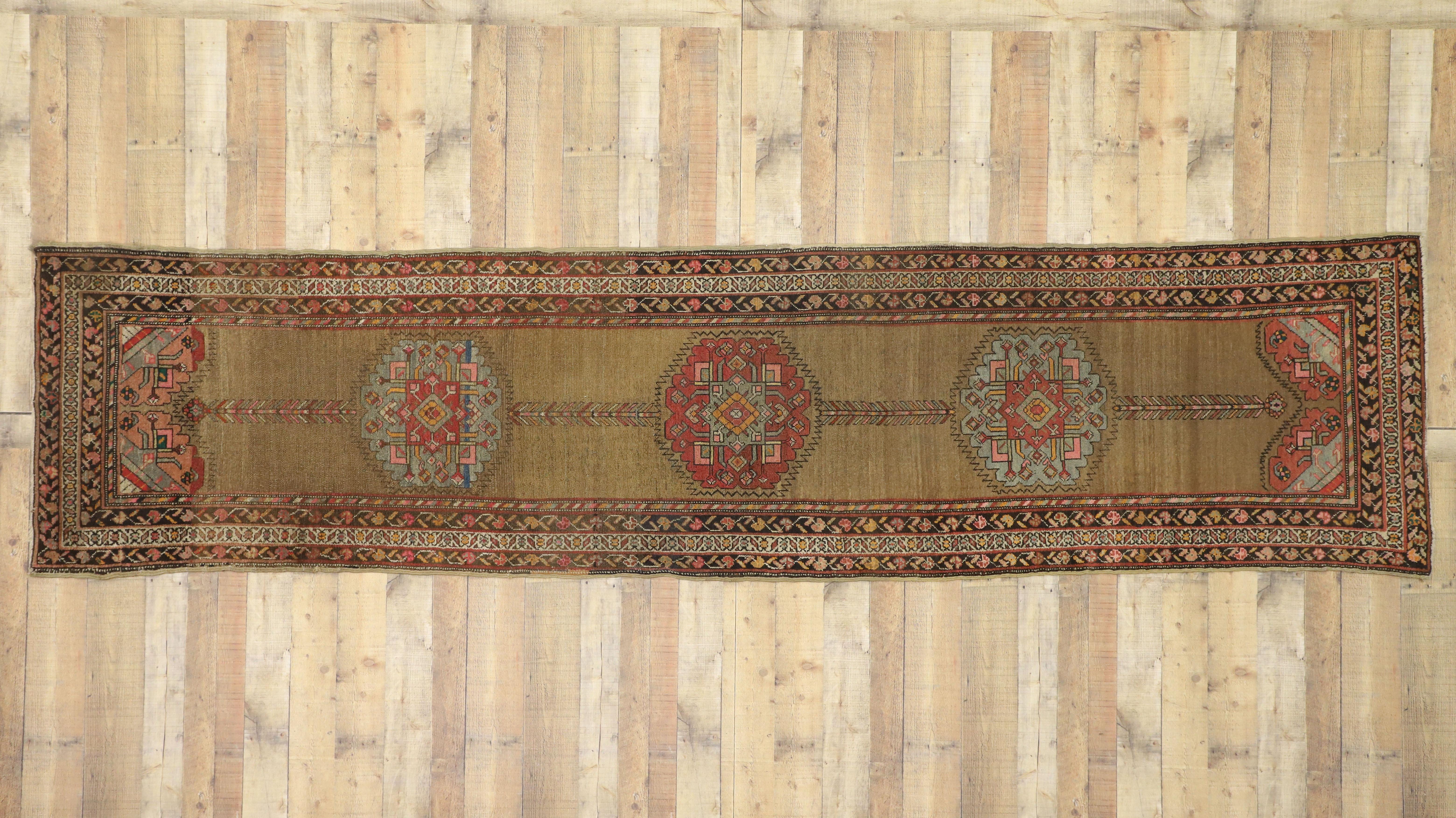Antique Persian Malayer Hallway Runner with Mid-Century Modern Style For Sale 2