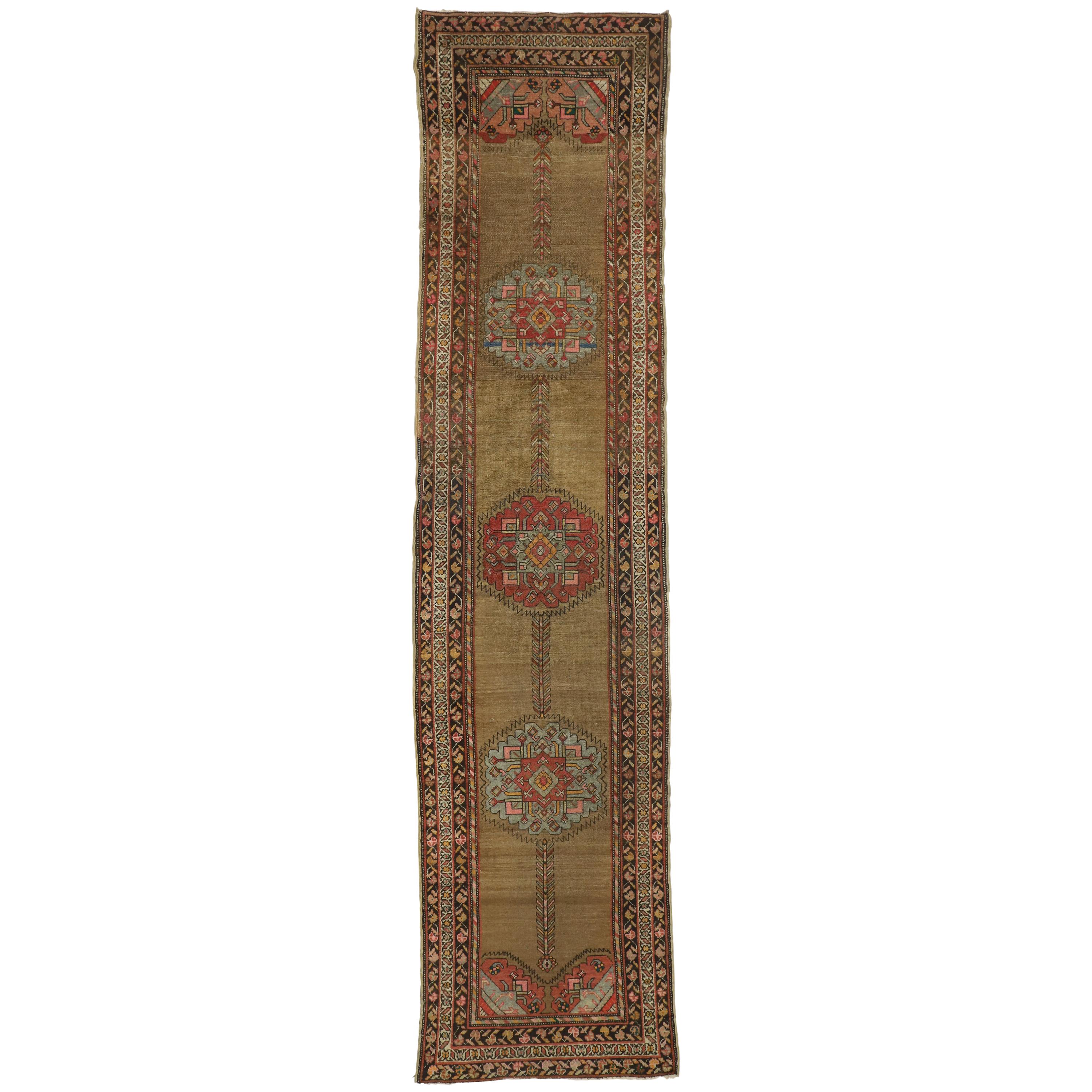 Antique Persian Malayer Hallway Runner with Mid-Century Modern Style
