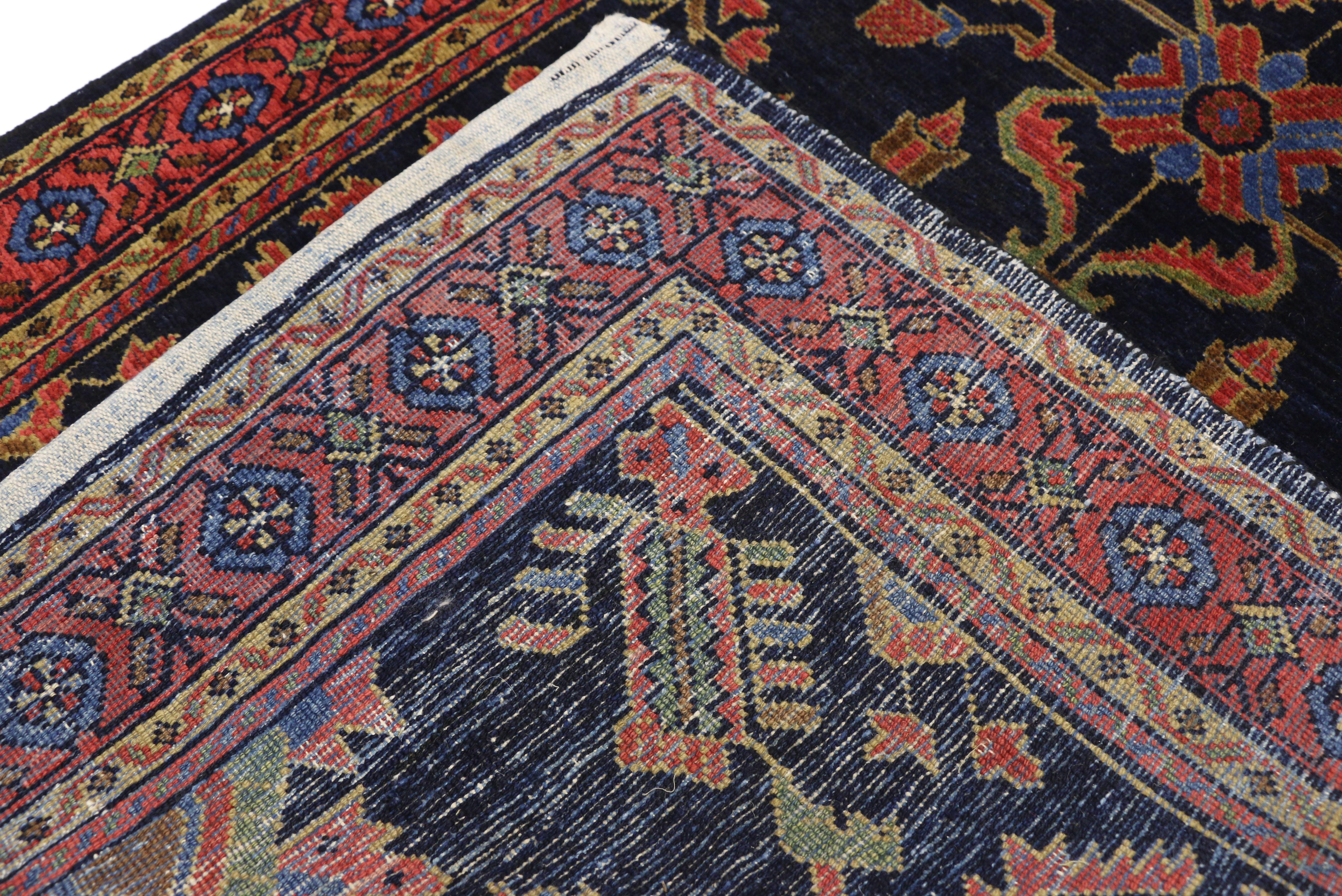 Antique Persian Malayer Hallway Runner with Mina Khani and Guli Hinnai Flower In Good Condition For Sale In Dallas, TX