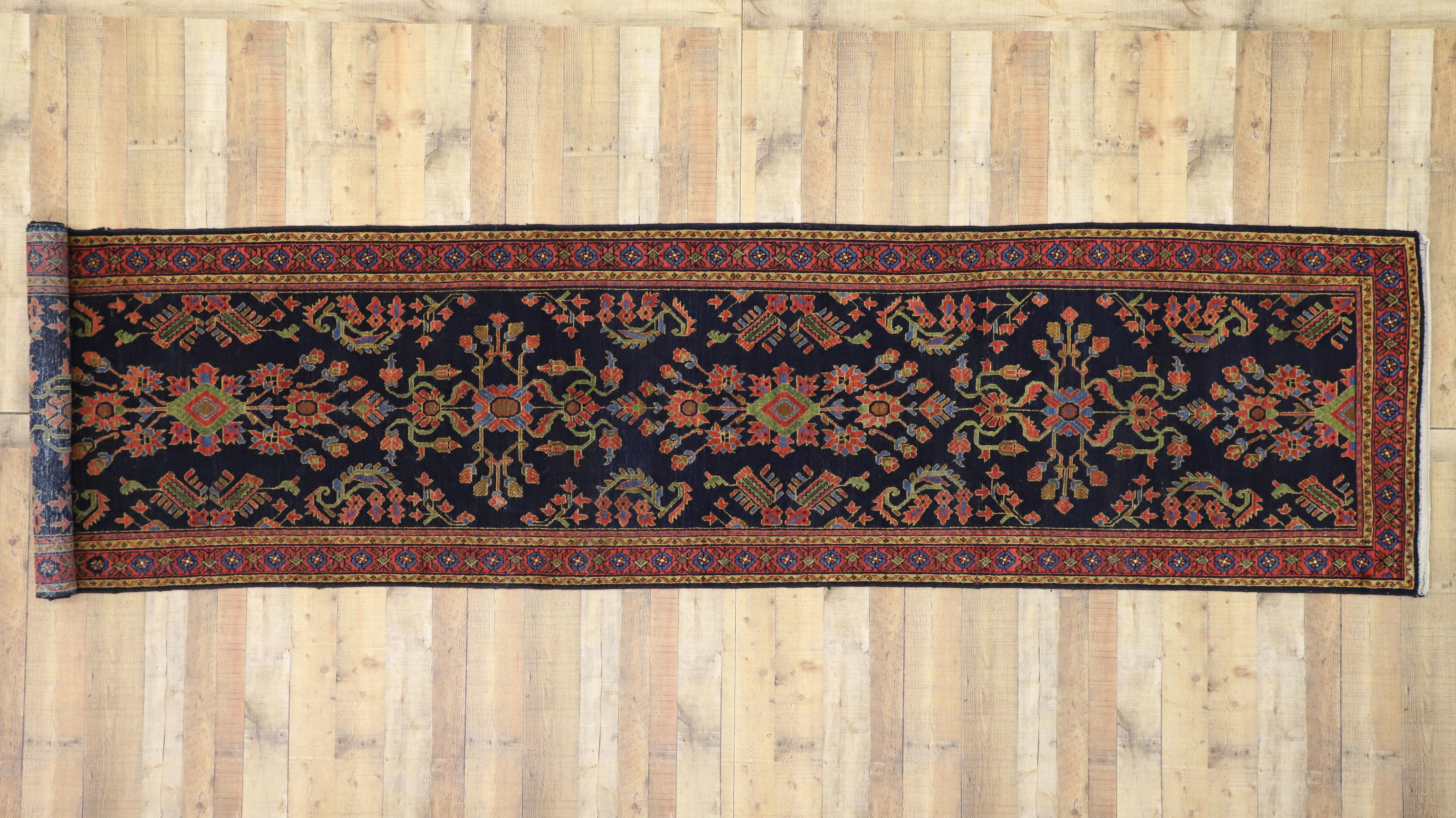 Antique Persian Malayer Hallway Runner with Mina Khani and Guli Hinnai Flower For Sale 1