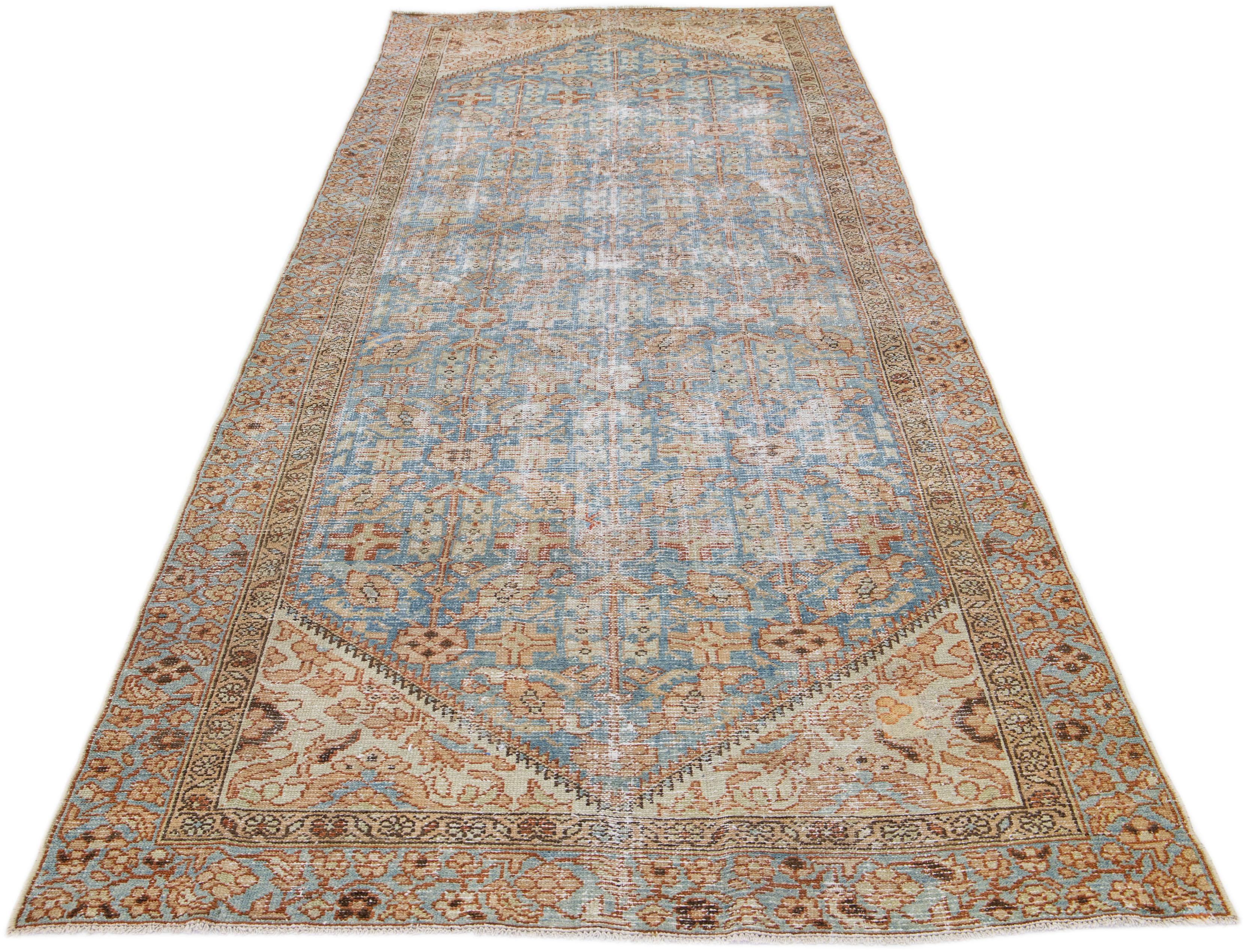 Islamic Antique Persian Malayer Handmade Allover Blue Wool Runner For Sale
