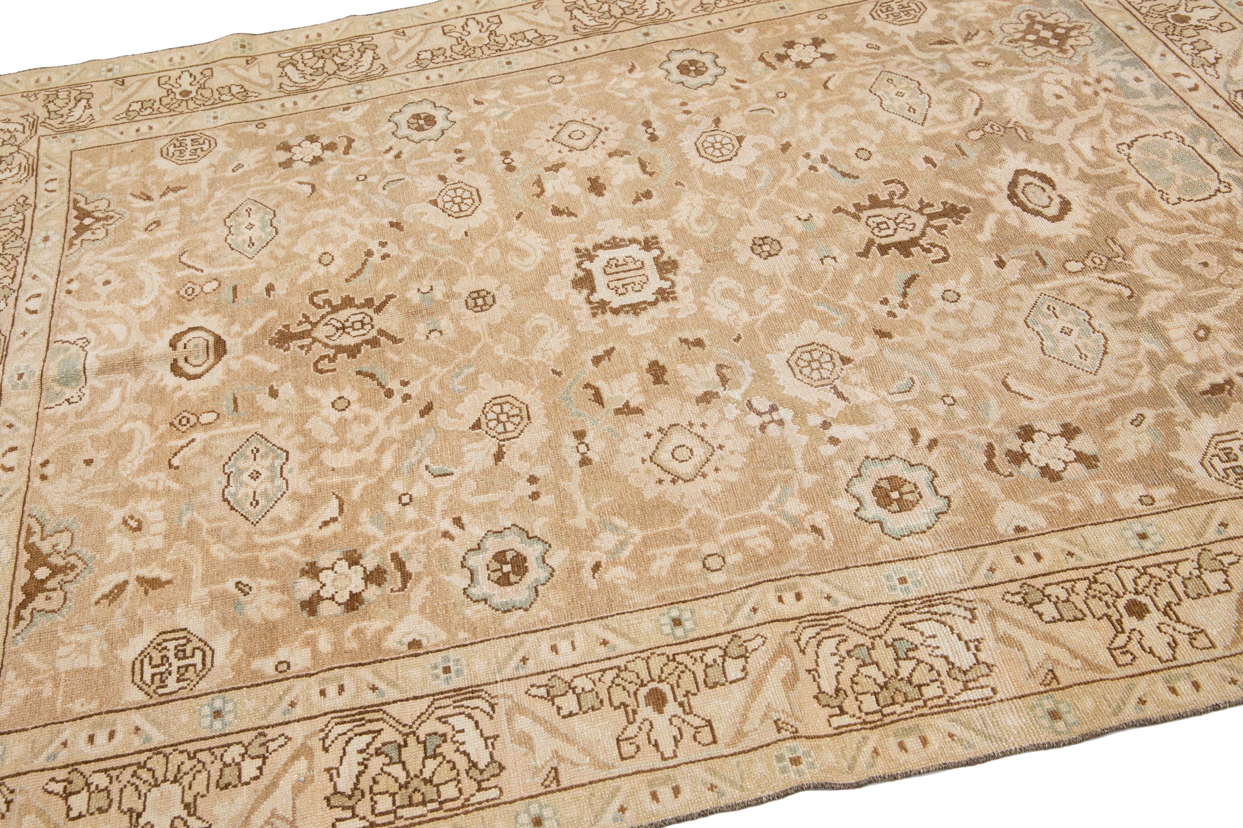 20th Century Antique Persian Malayer Handmade Beige Wool Rug with Allover Motif For Sale