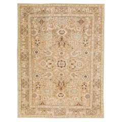 Antique Persian Malayer Handmade Beige Wool Rug with Allover Motif