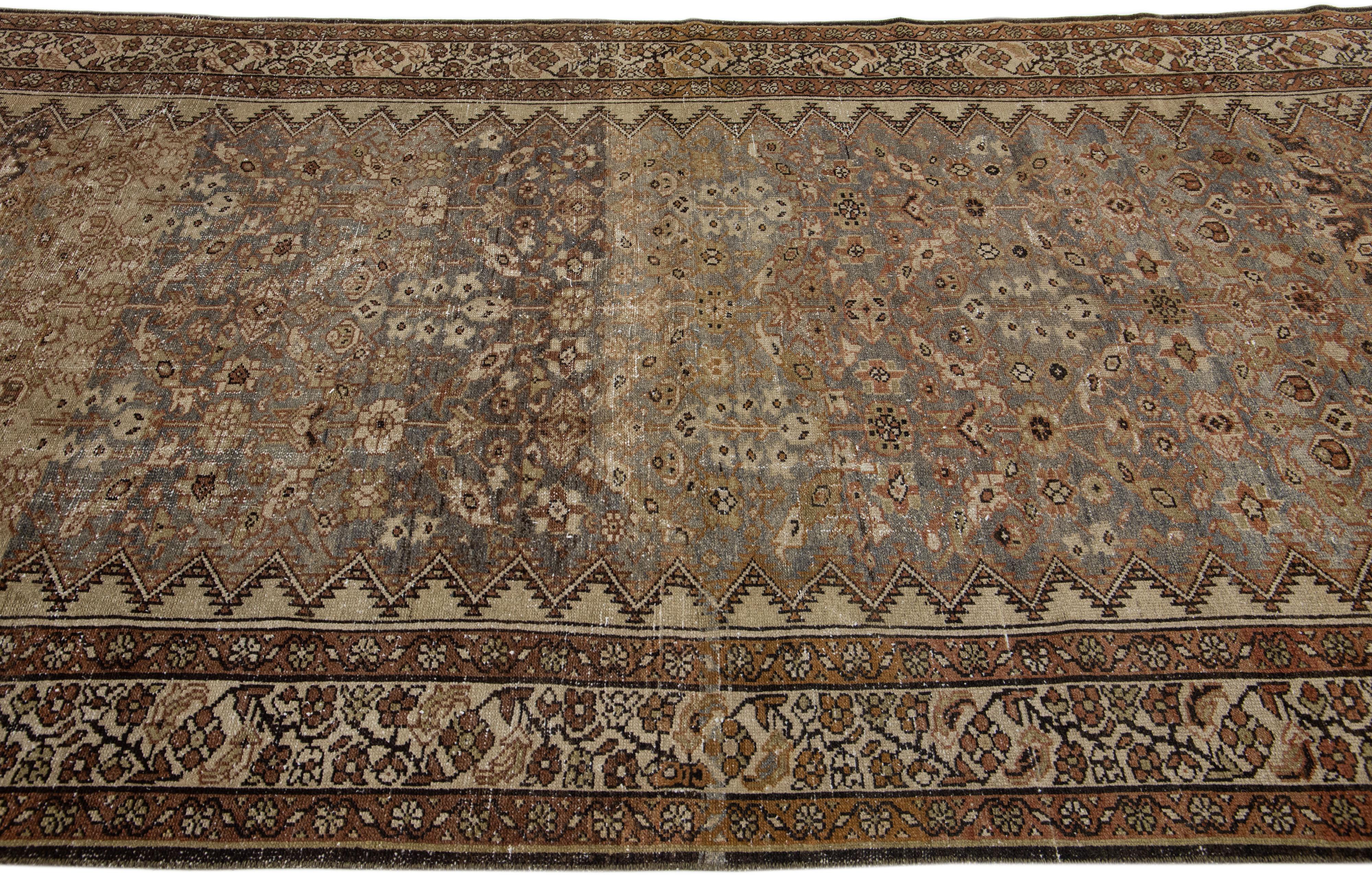 20th Century Antique Persian Malayer Handmade Brown & Grey Allover Motif Wool Rug For Sale