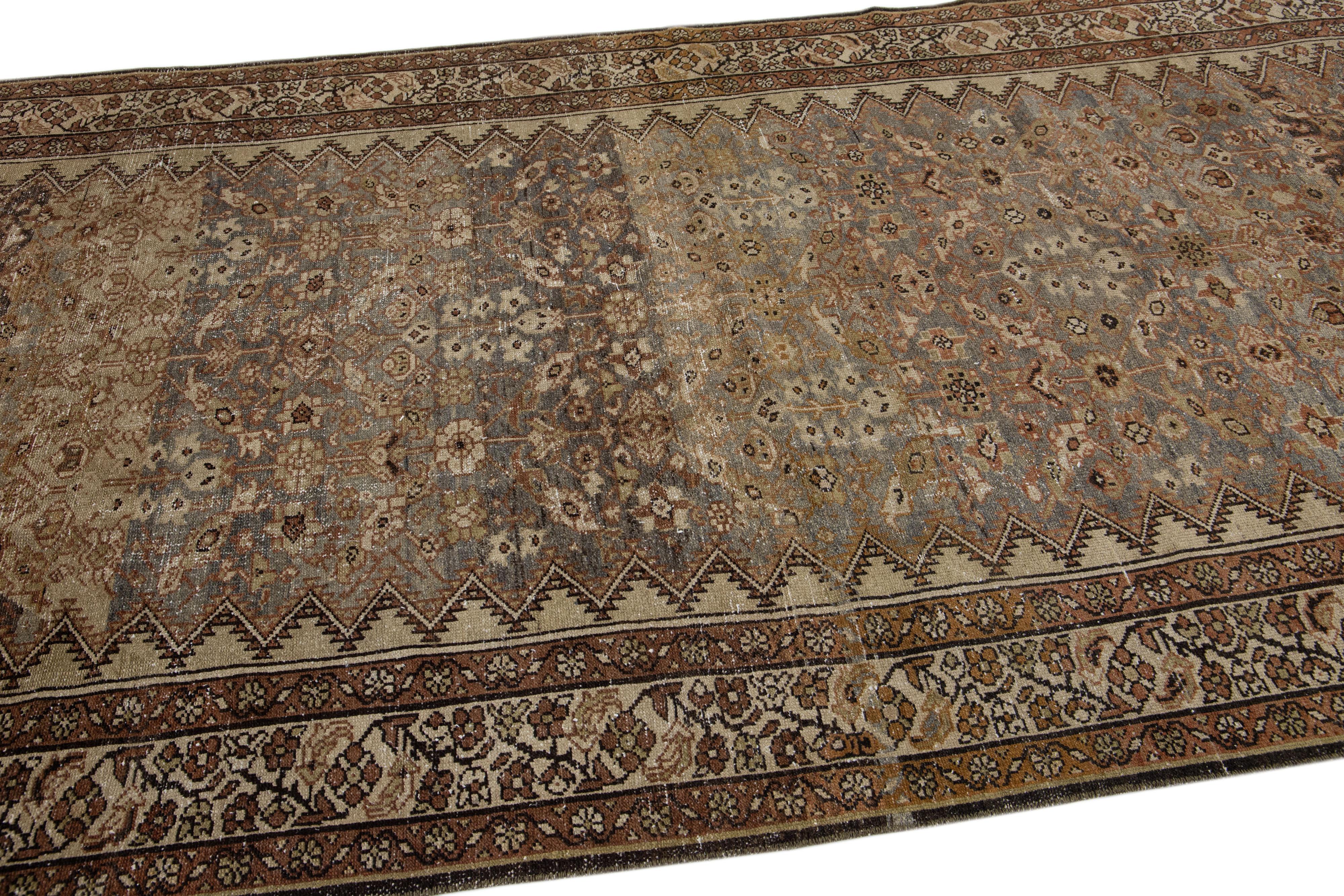 Antique Persian Malayer Handmade Brown & Grey Allover Motif Wool Rug For Sale 1