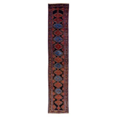 Antique Persian Malayer Handmade Tribal Blue Long Wool Runner