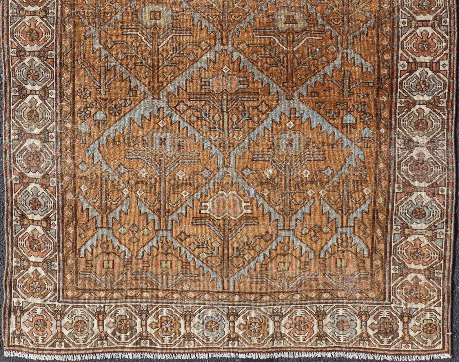 Hand-Knotted Antique Persian Malayer in Rustic Earthy Tones With All-Over Tribal Medallions