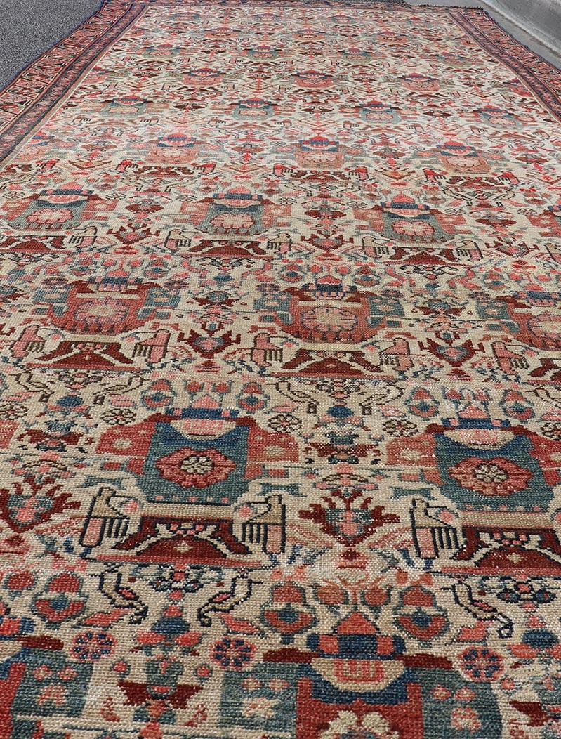 Antike persische Malayer Long Gallery Teppich mit weichen Elfenbein, Rich Red 5'3