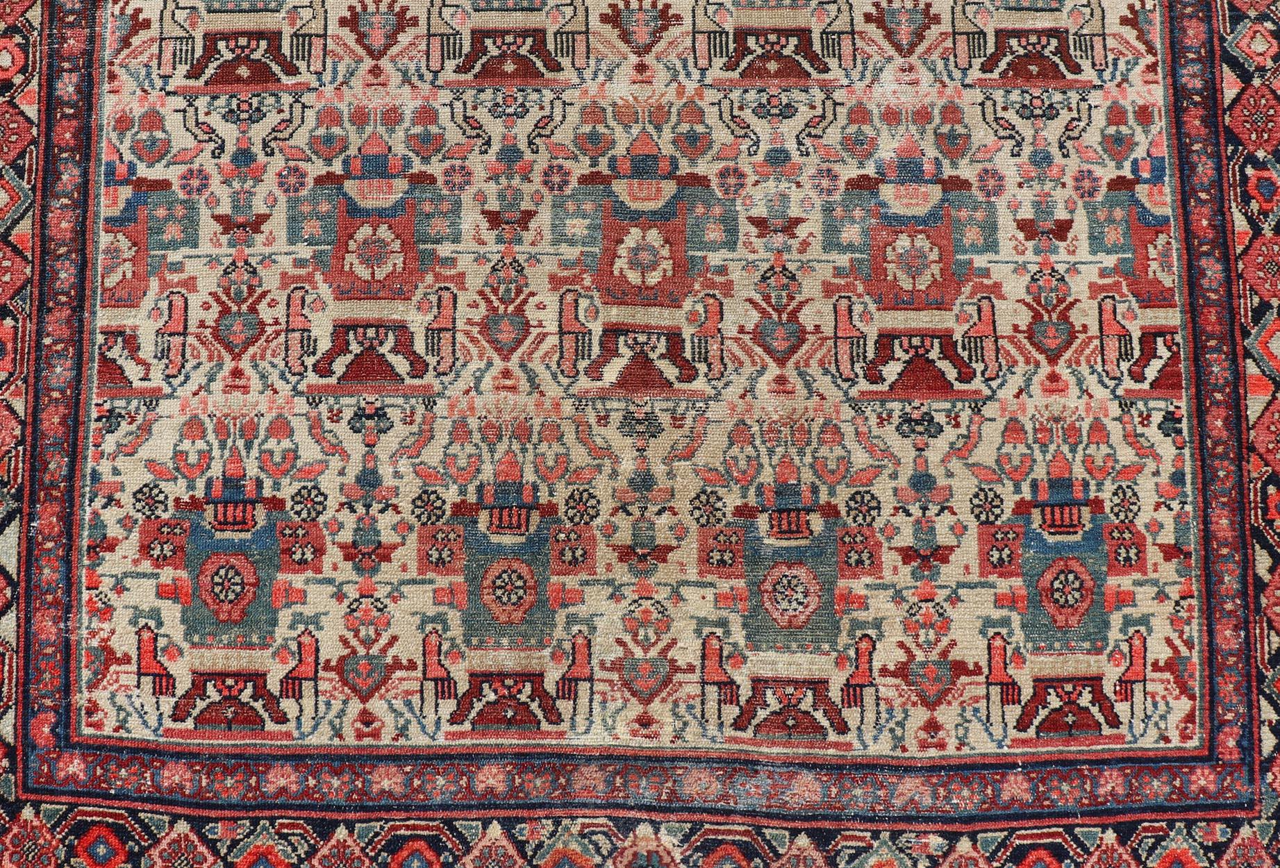 Antike persische Malayer Long Gallery Teppich mit weichen Elfenbein, Rich Red 5'3