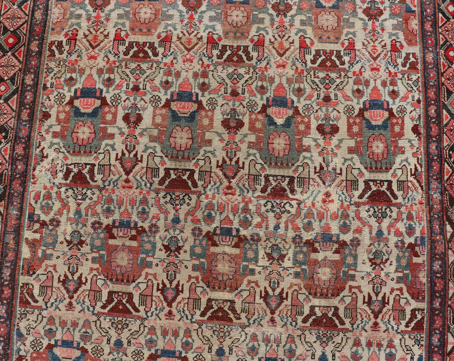 Antike persische Malayer Long Gallery Teppich mit weichen Elfenbein, Rich Red 5'3