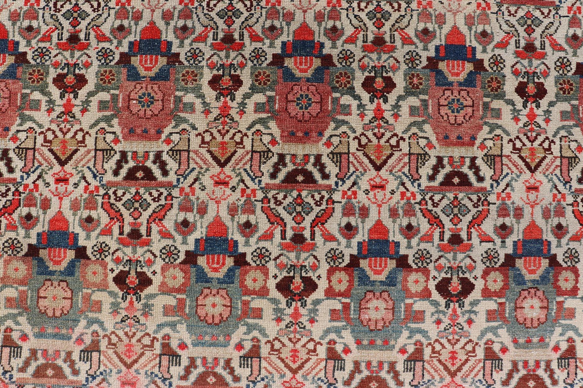 Antike persische Malayer Long Gallery Teppich mit weichen Elfenbein, Rich Red 5'3