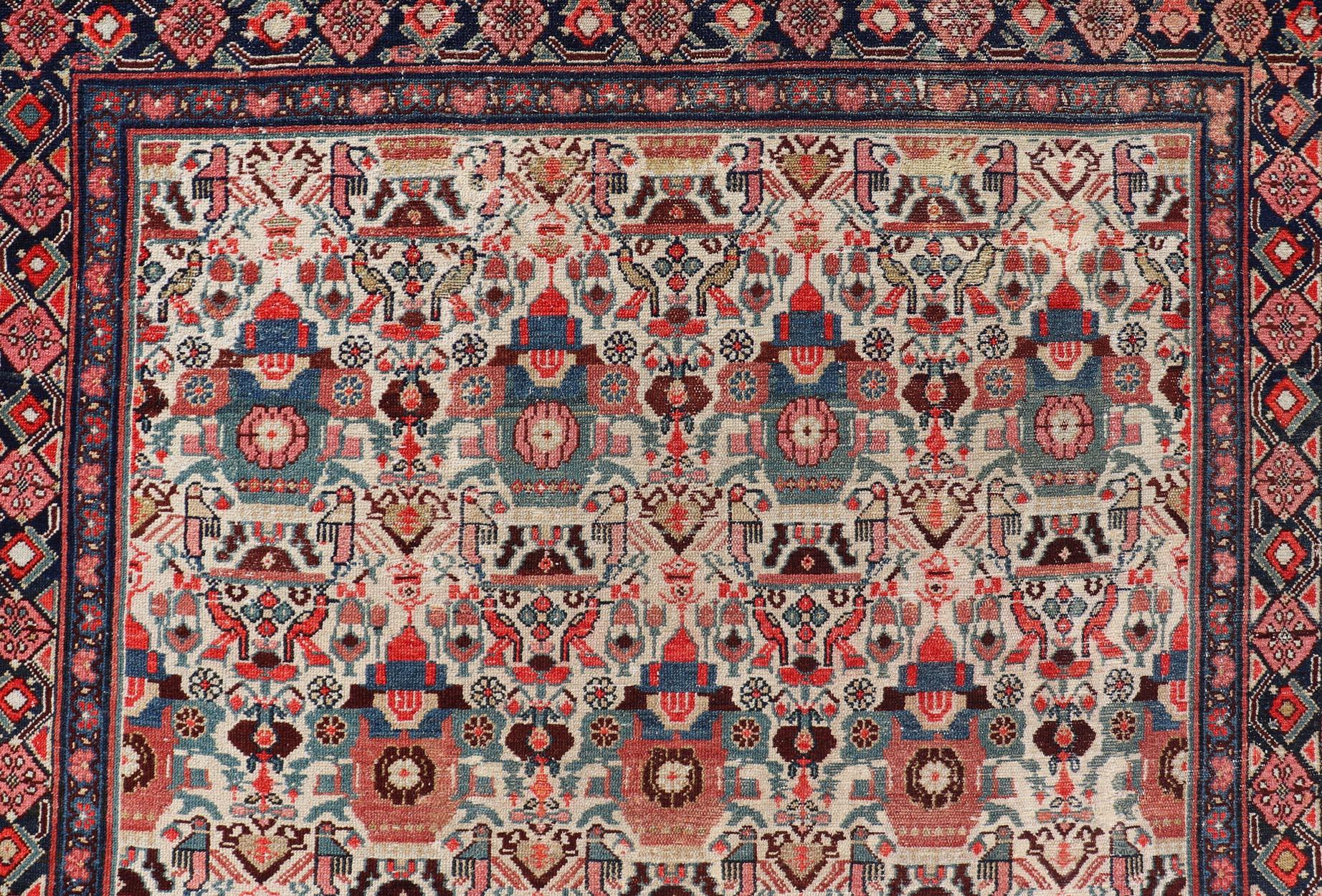Antike persische Malayer Long Gallery Teppich mit weichen Elfenbein, Rich Red 5'3