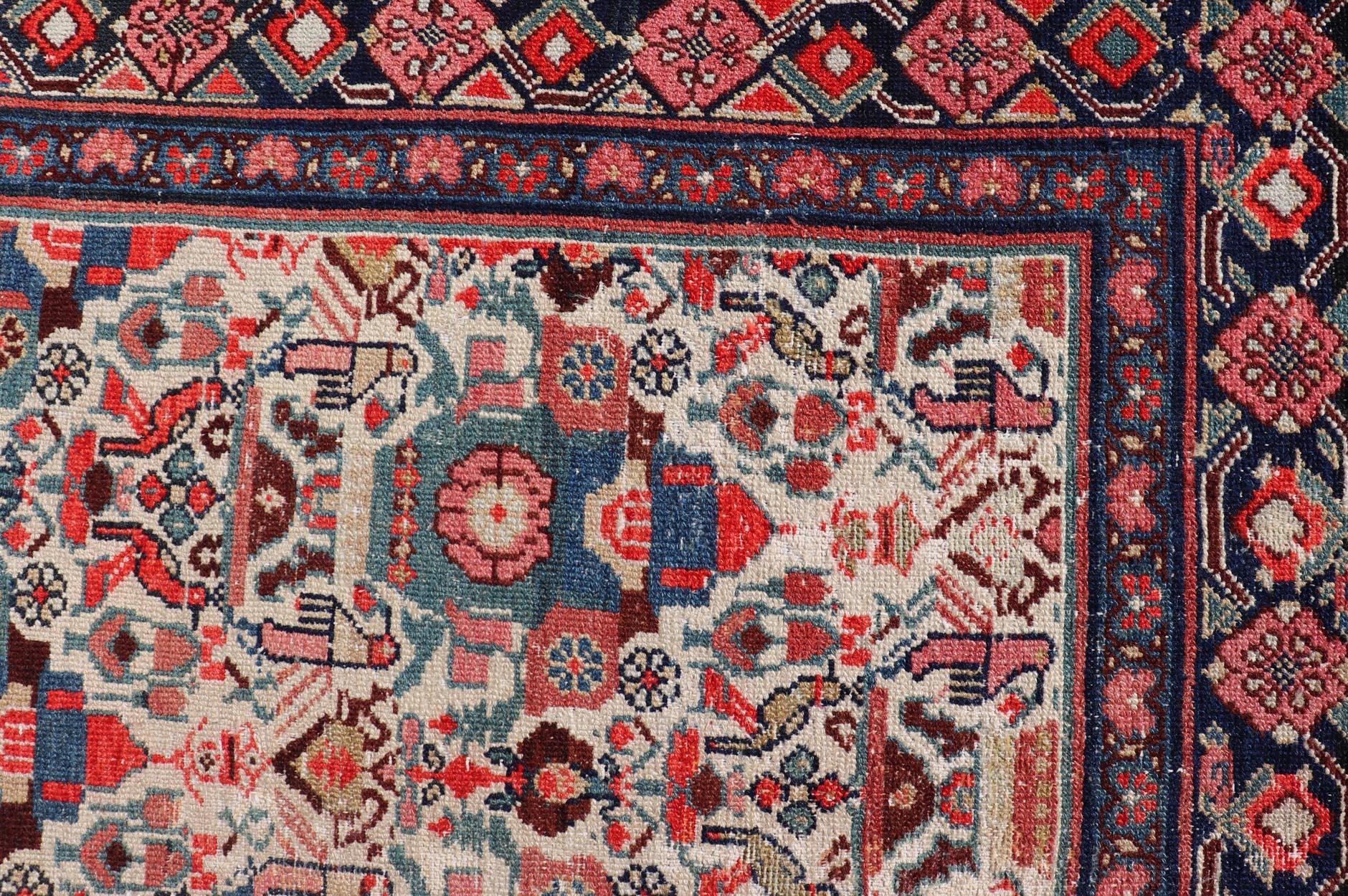 Antike persische Malayer Long Gallery Teppich mit weichen Elfenbein, Rich Red 5'3
