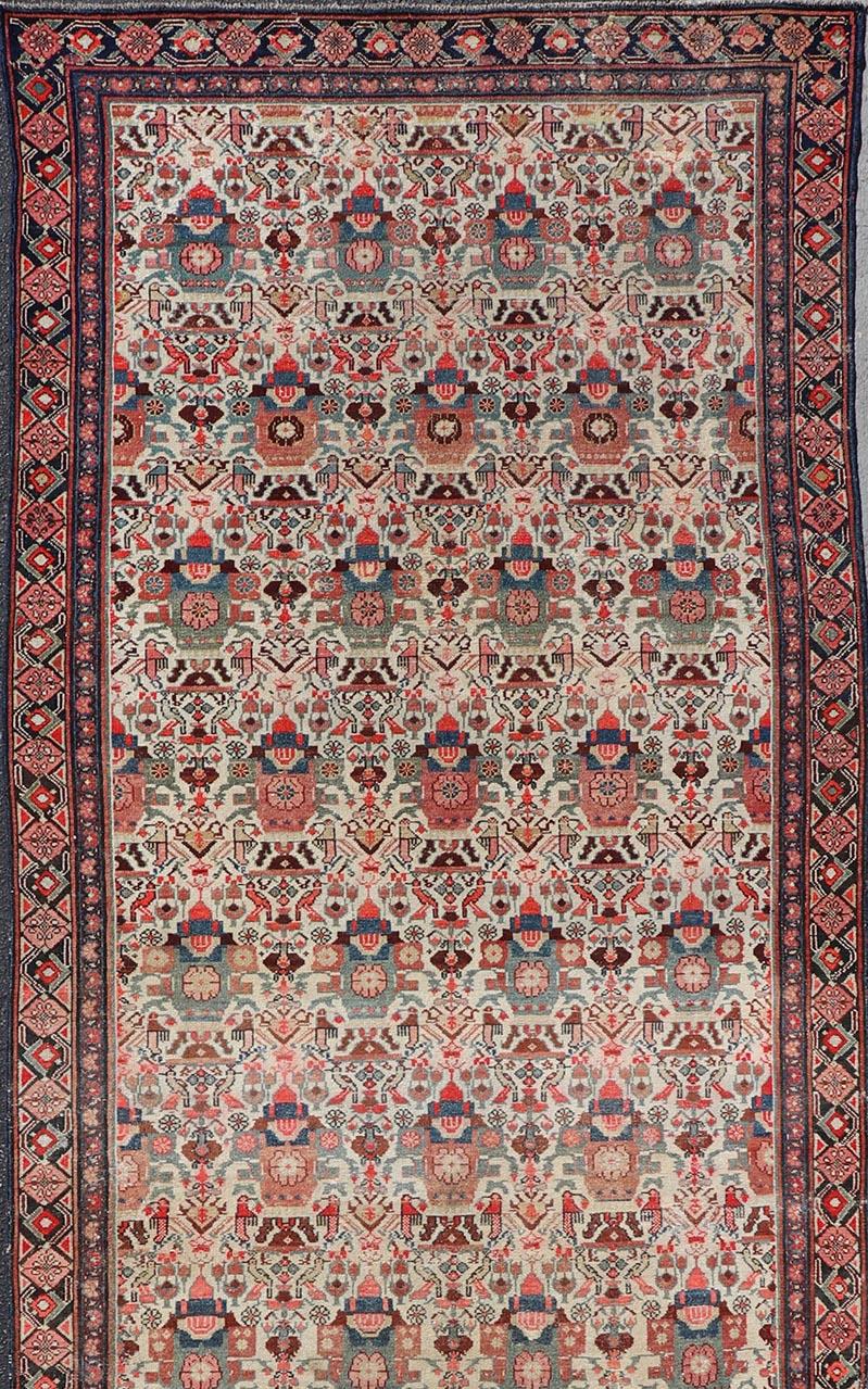 Antike persische Malayer Long Gallery Teppich mit weichen Elfenbein, Rich Red 5'3