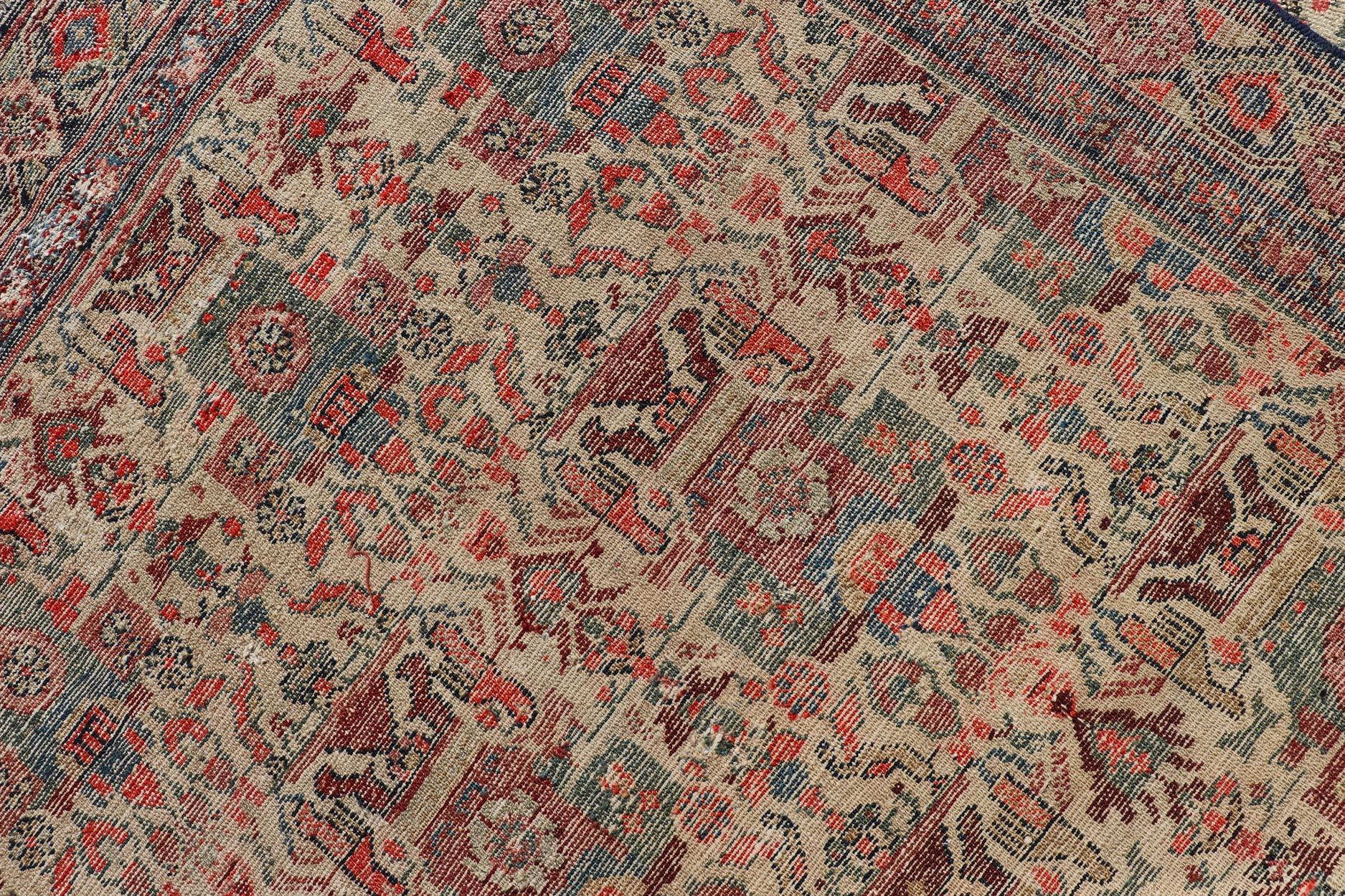 Antike persische Malayer Long Gallery Teppich mit weichen Elfenbein, Rich Red 5'3