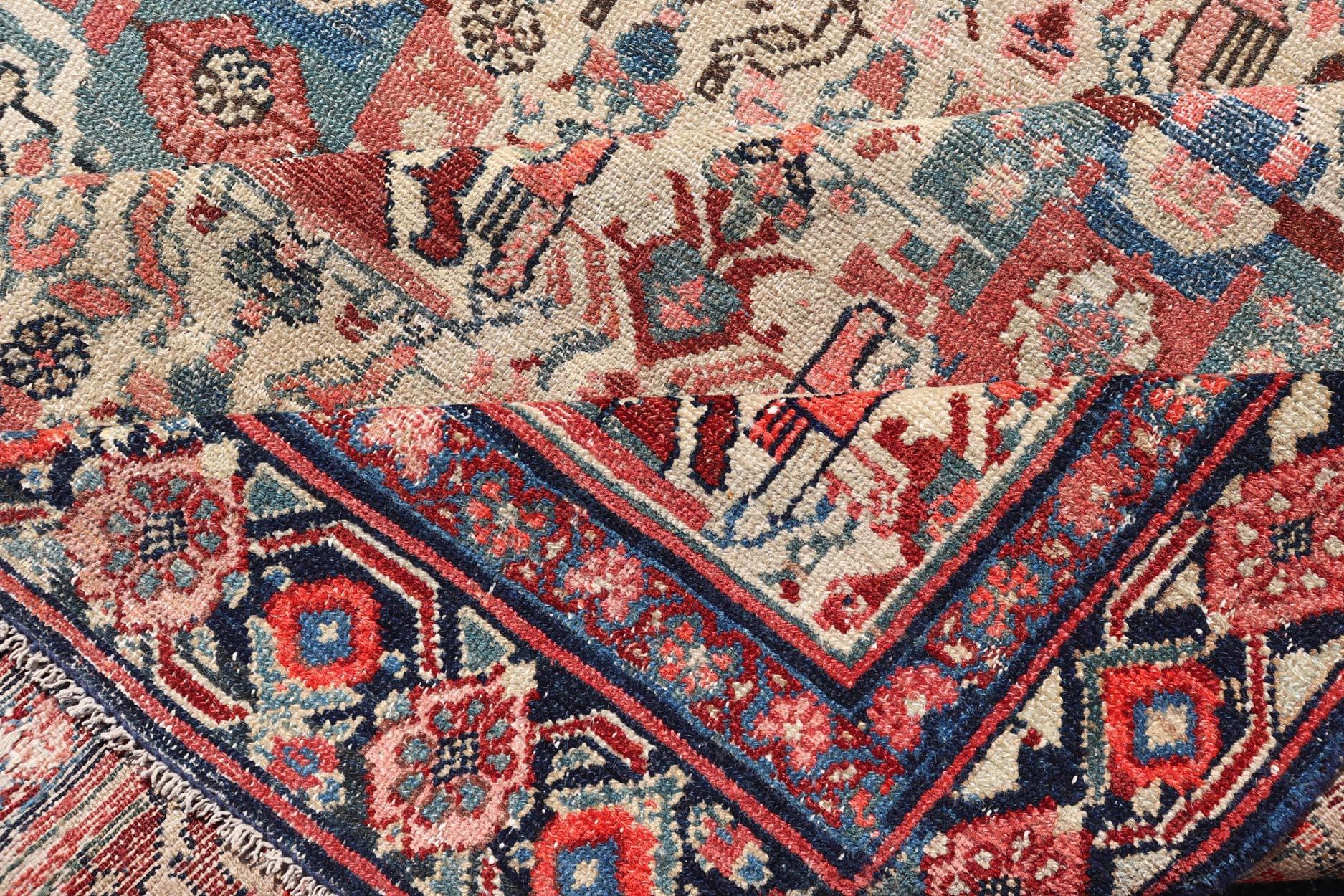 Antike persische Malayer Long Gallery Teppich mit weichen Elfenbein, Rich Red 5'3