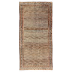 Antique Persian Malayer Long Gallery with Gray, Red and Paisley Design