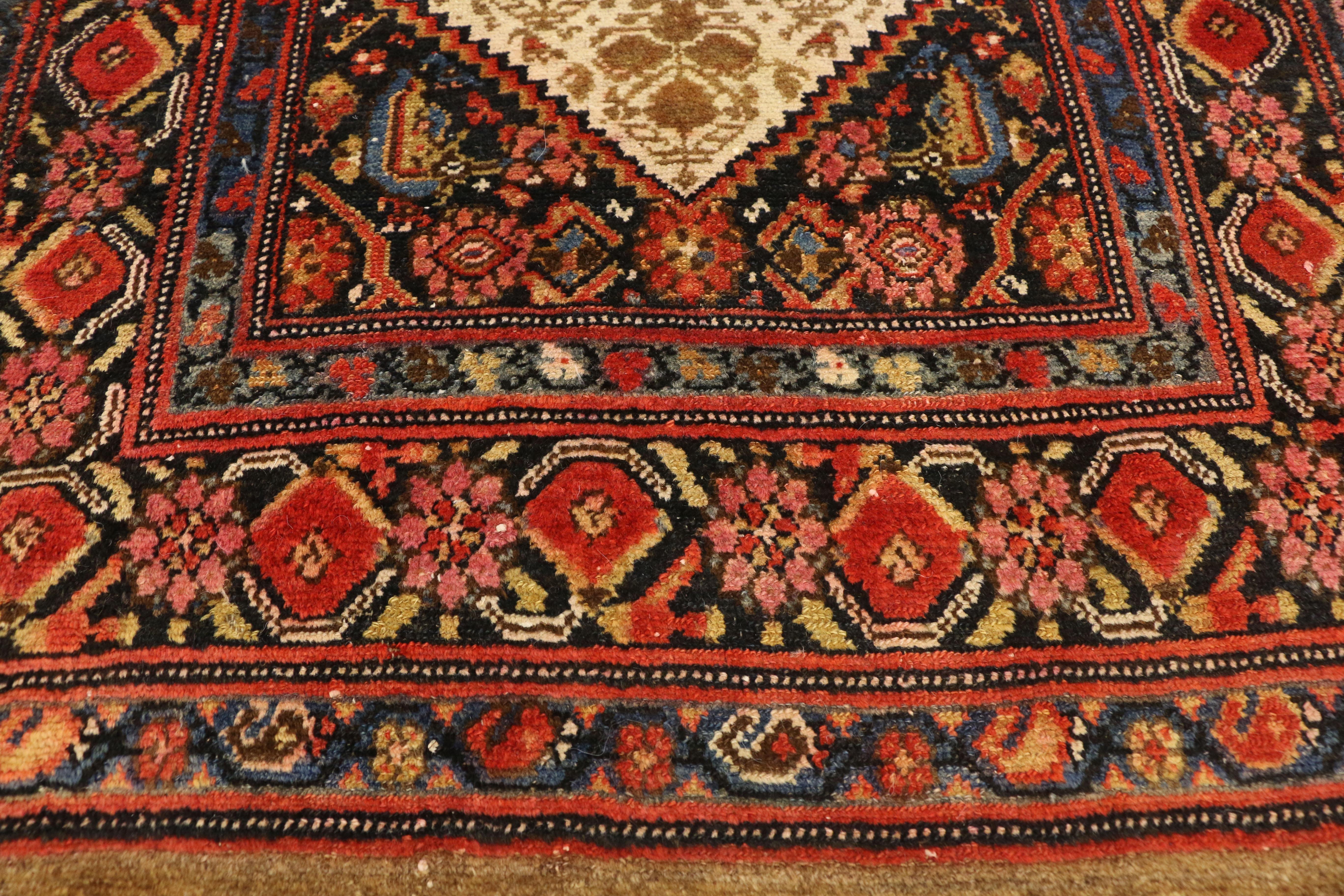Hand-Knotted Antique Persian Malayer Long Hallway Runner with Tudor Manor House Style For Sale