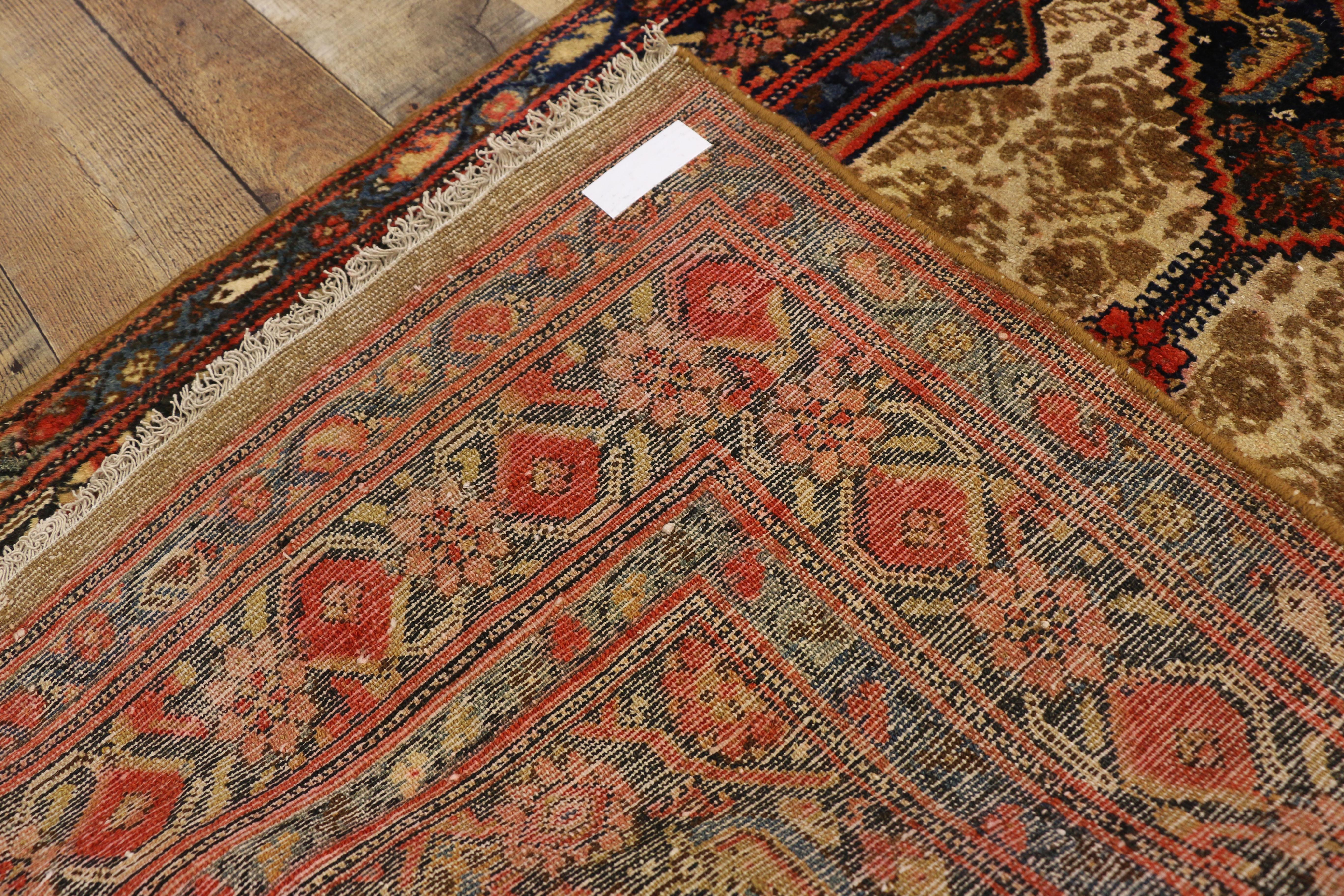 Antique Persian Malayer Long Hallway Runner with Tudor Manor House Style In Good Condition For Sale In Dallas, TX
