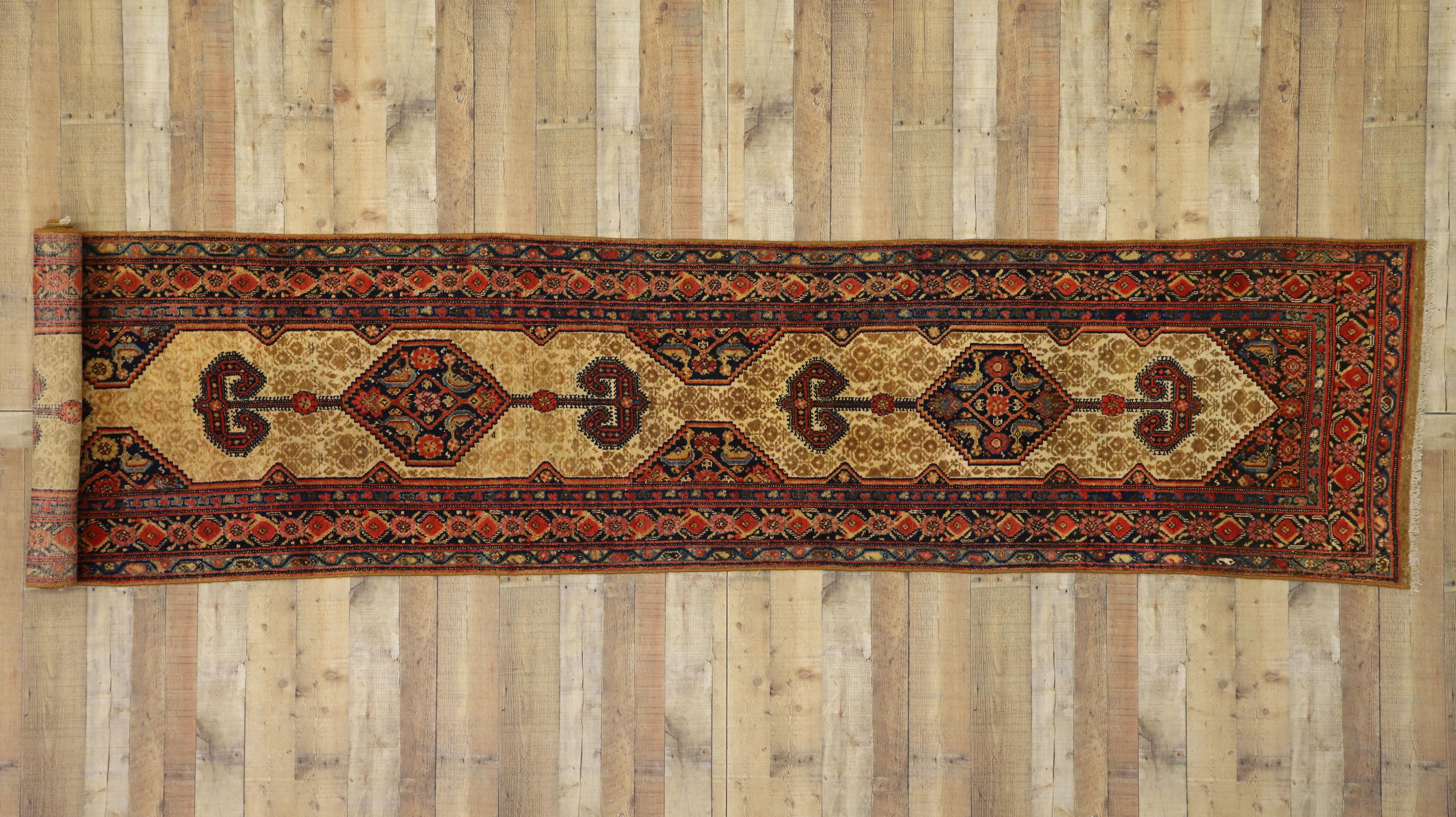 Antique Persian Malayer Long Hallway Runner with Tudor Manor House Style For Sale 1