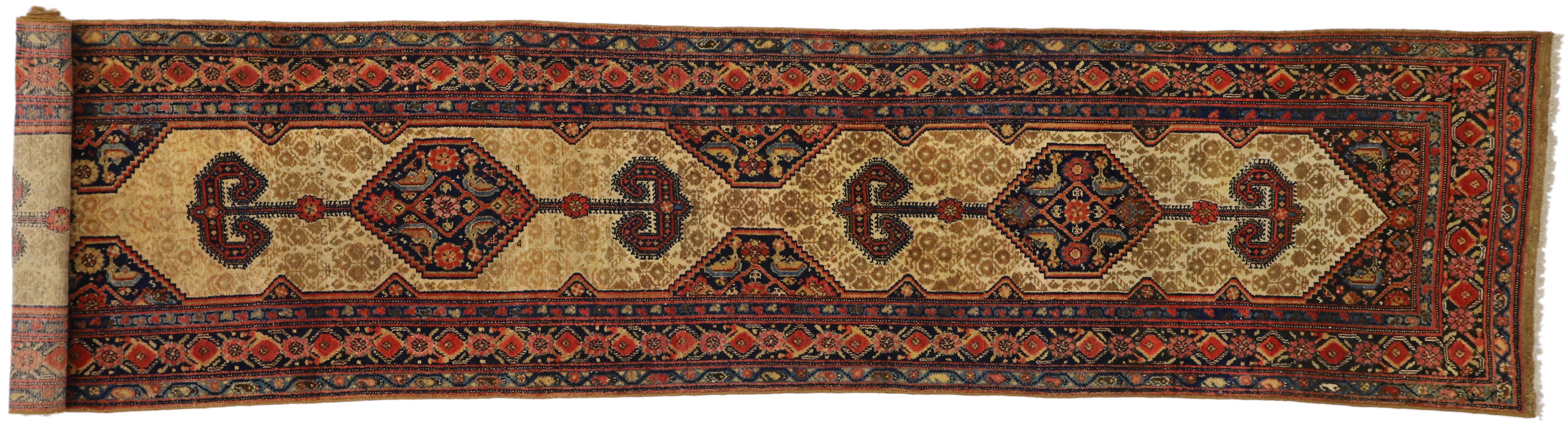 Antique Persian Malayer Long Hallway Runner with Tudor Manor House Style For Sale 2
