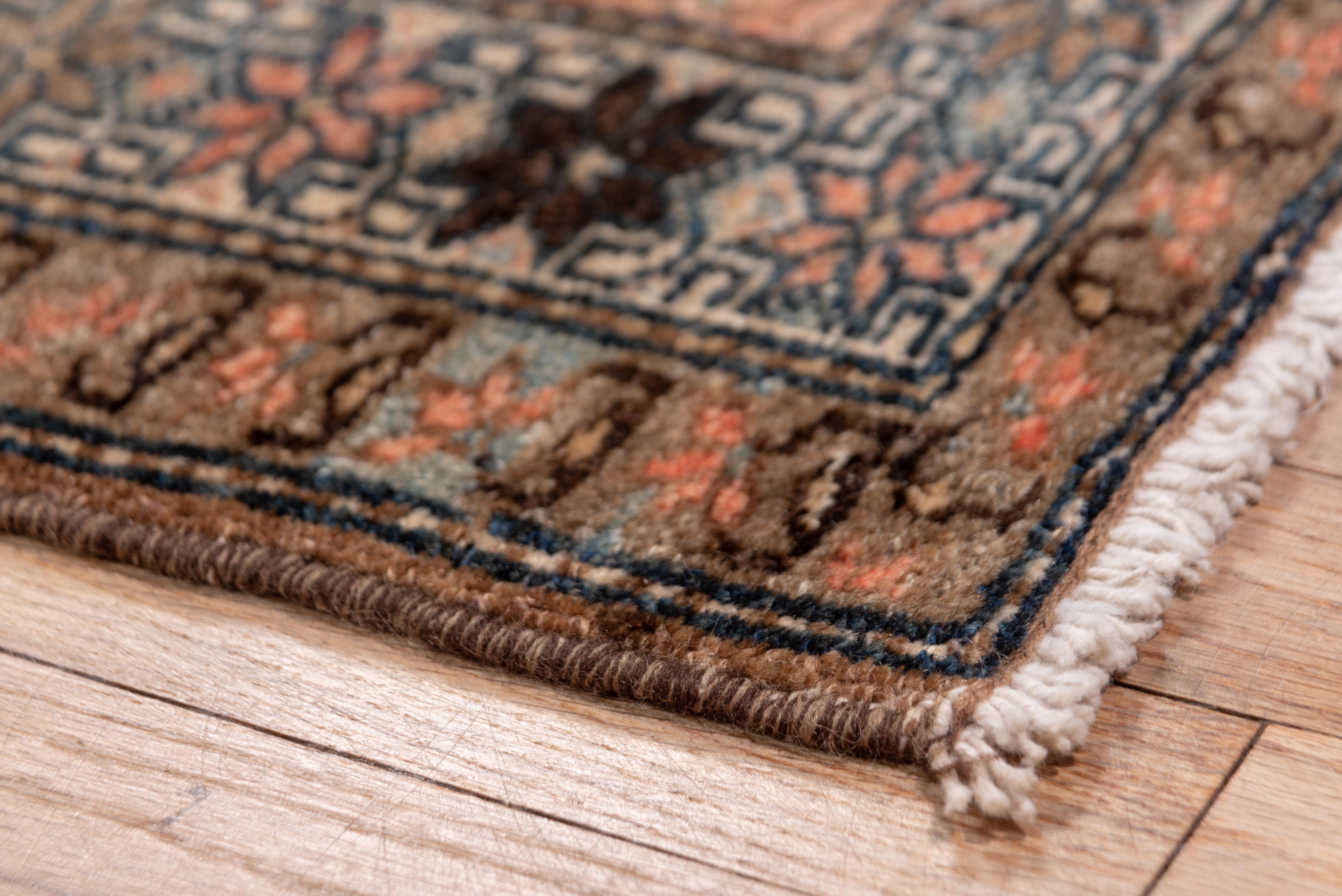 Hand-Knotted Antique Persian Malayer Long Runner, Blue All-Over Field with Coral Accents For Sale