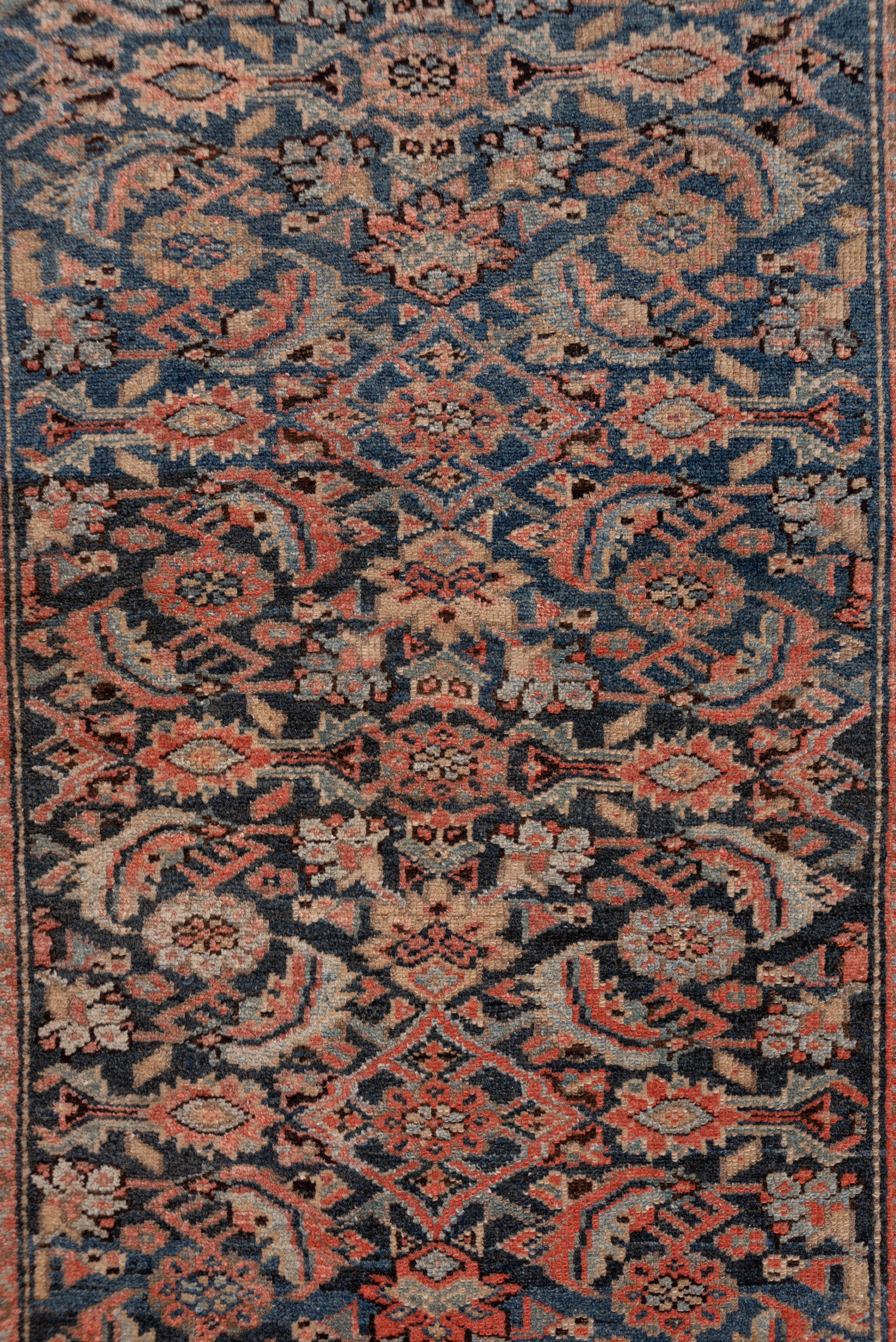 Early 20th Century Antique Persian Malayer Long Runner, Blue All-Over Field with Coral Accents For Sale