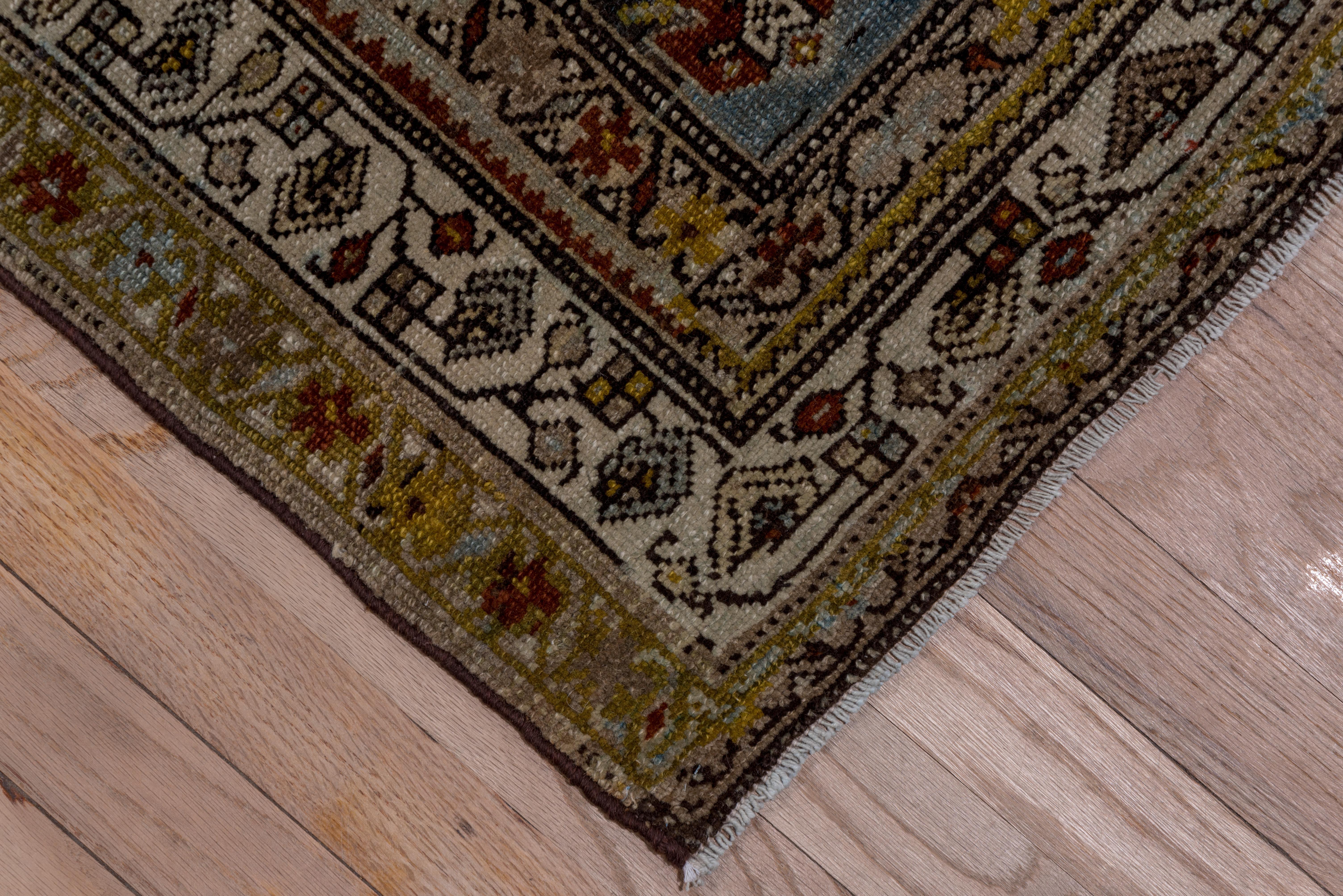 Early 20th Century Antique Persian Malayer Long Runner, Charcoal Herati Field, Olive & Gray Borders For Sale
