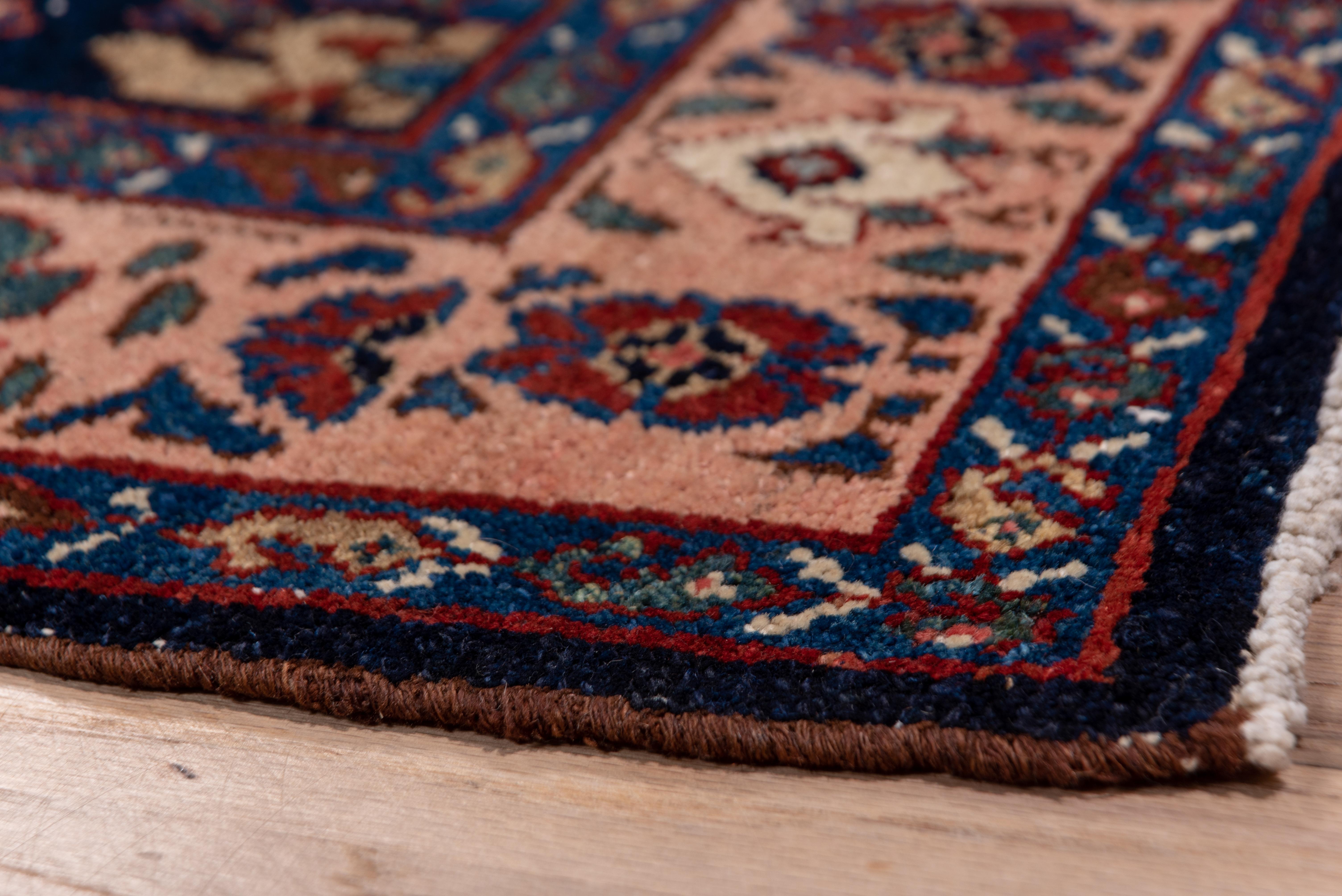 Hand-Knotted Antique Persian Malayer Long Runner, Dark Navy Allover Field, Pink Borders