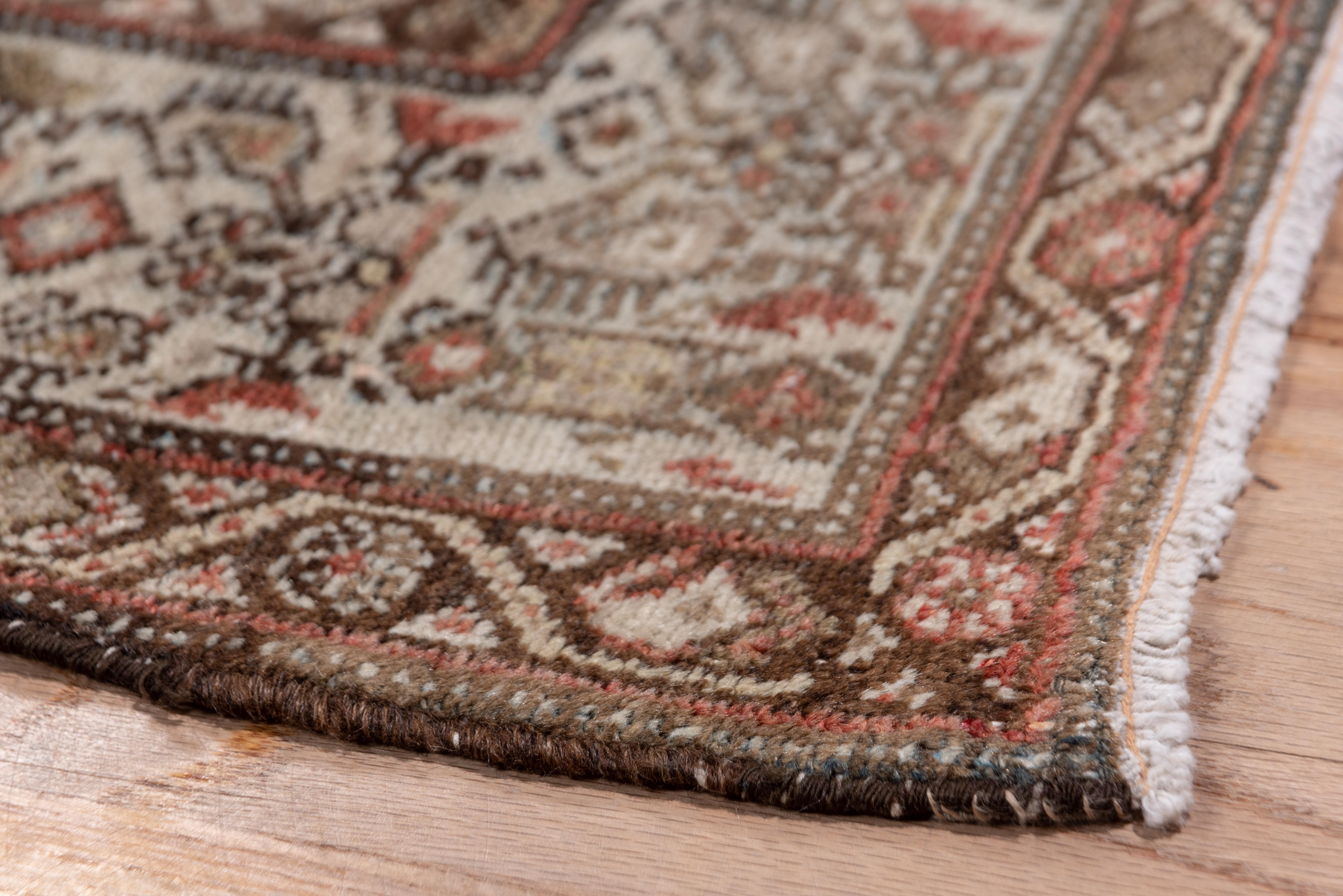 Tribal Antique Persian Malayer Long Runner, Gray and Brown Allover Field, Ivory Borders For Sale