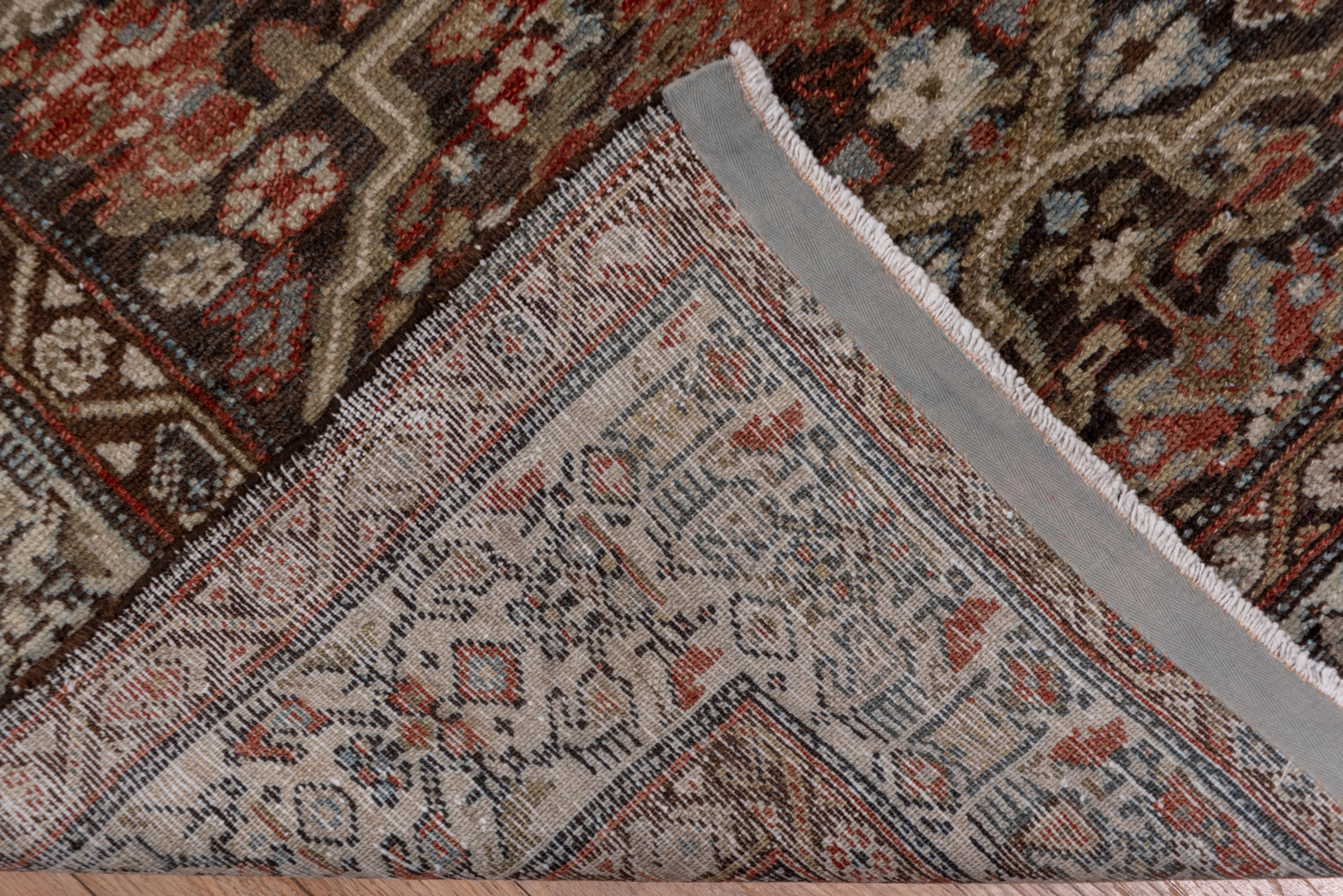 Wool Antique Persian Malayer Long Runner, Gray and Brown Allover Field, Ivory Borders For Sale