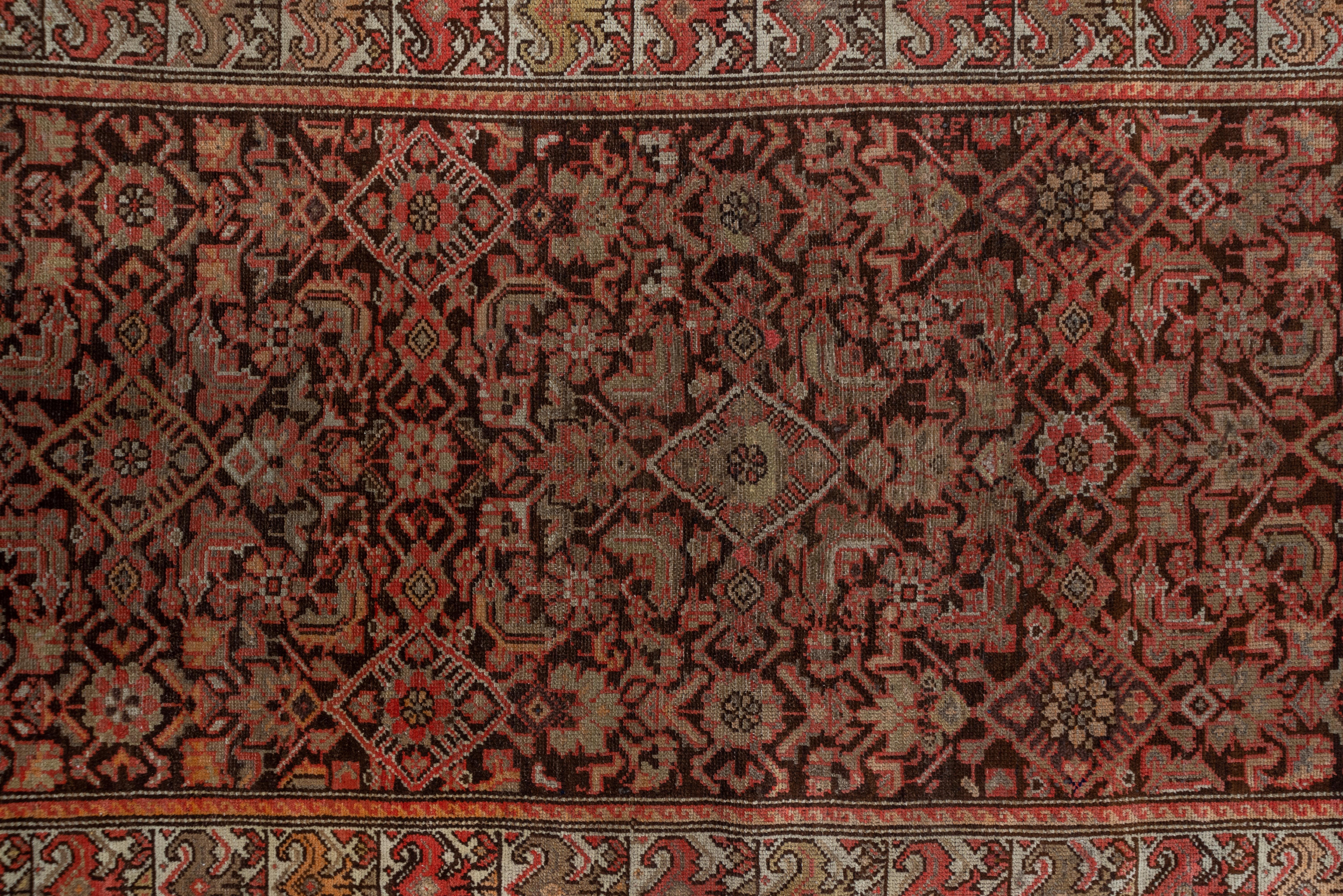 Early 20th Century Antique Persian Malayer Long Runner, Herati Design, Brown & Red Field For Sale