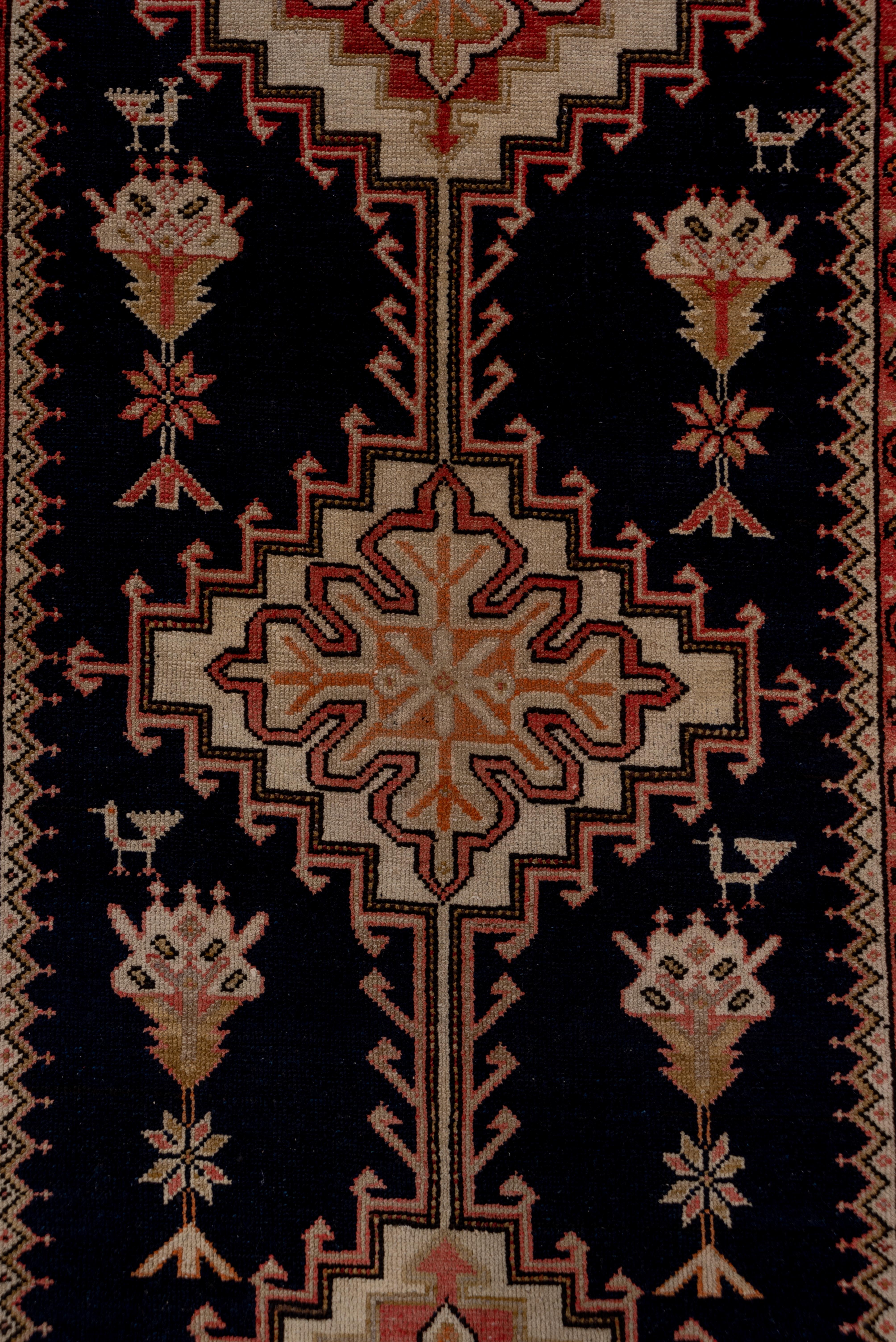 Early 20th Century Antique Persian Malayer Long Runner, Navy Field, Coral Borders, circa 1920s