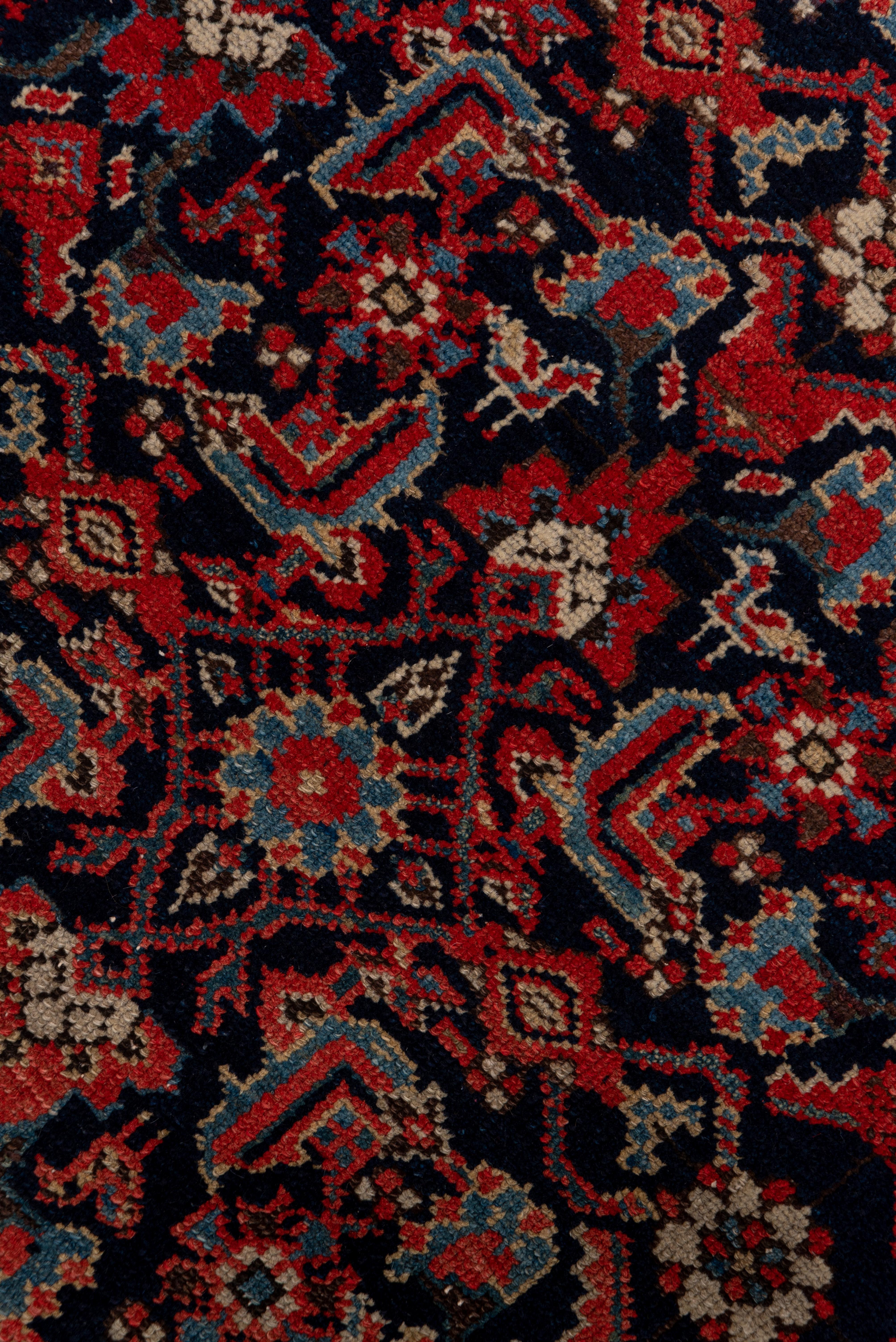 Antique Persian Malayer Long Runner, Navy Field, Red Borders, circa 1920s In Good Condition For Sale In New York, NY