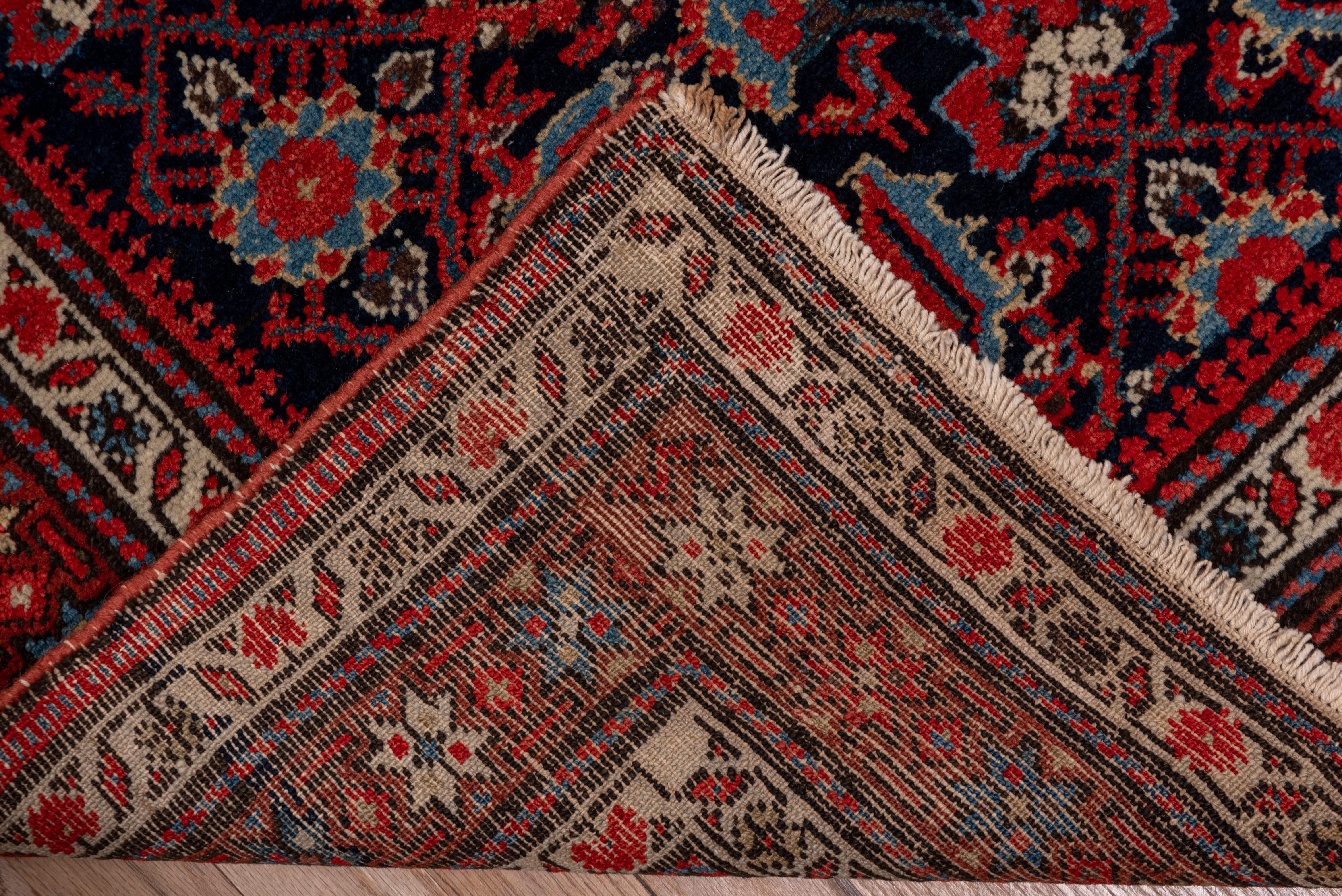 Wool Antique Persian Malayer Long Runner, Navy Field, Red Borders, circa 1920s For Sale