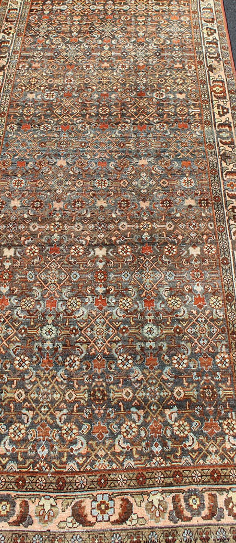 Antique Persian Malayer Long Runner with All-Over Geometric Herati Design For Sale 7