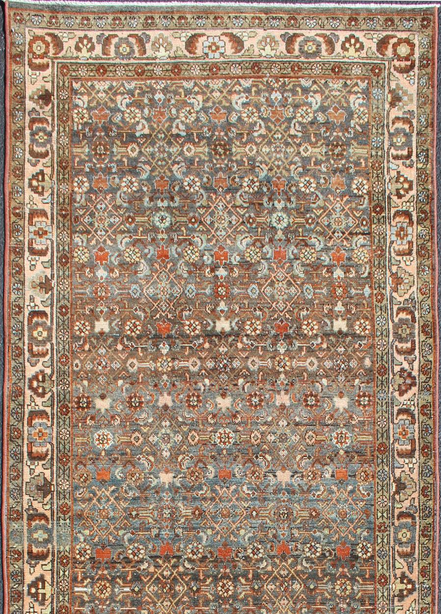 Antique Persian Malayer Long Runner with All-Over Geometric Herati Design In Good Condition For Sale In Atlanta, GA