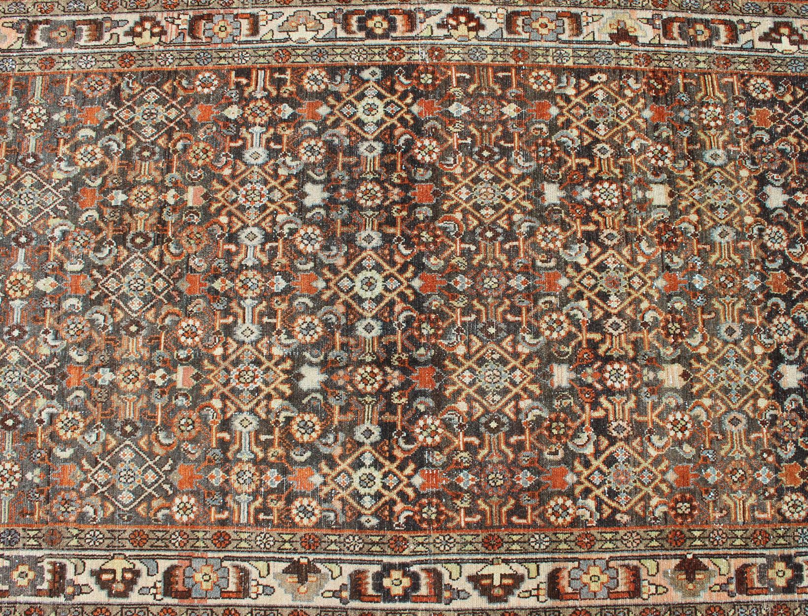 Antique Persian Malayer Long Runner with All-Over Geometric Herati Design For Sale 2