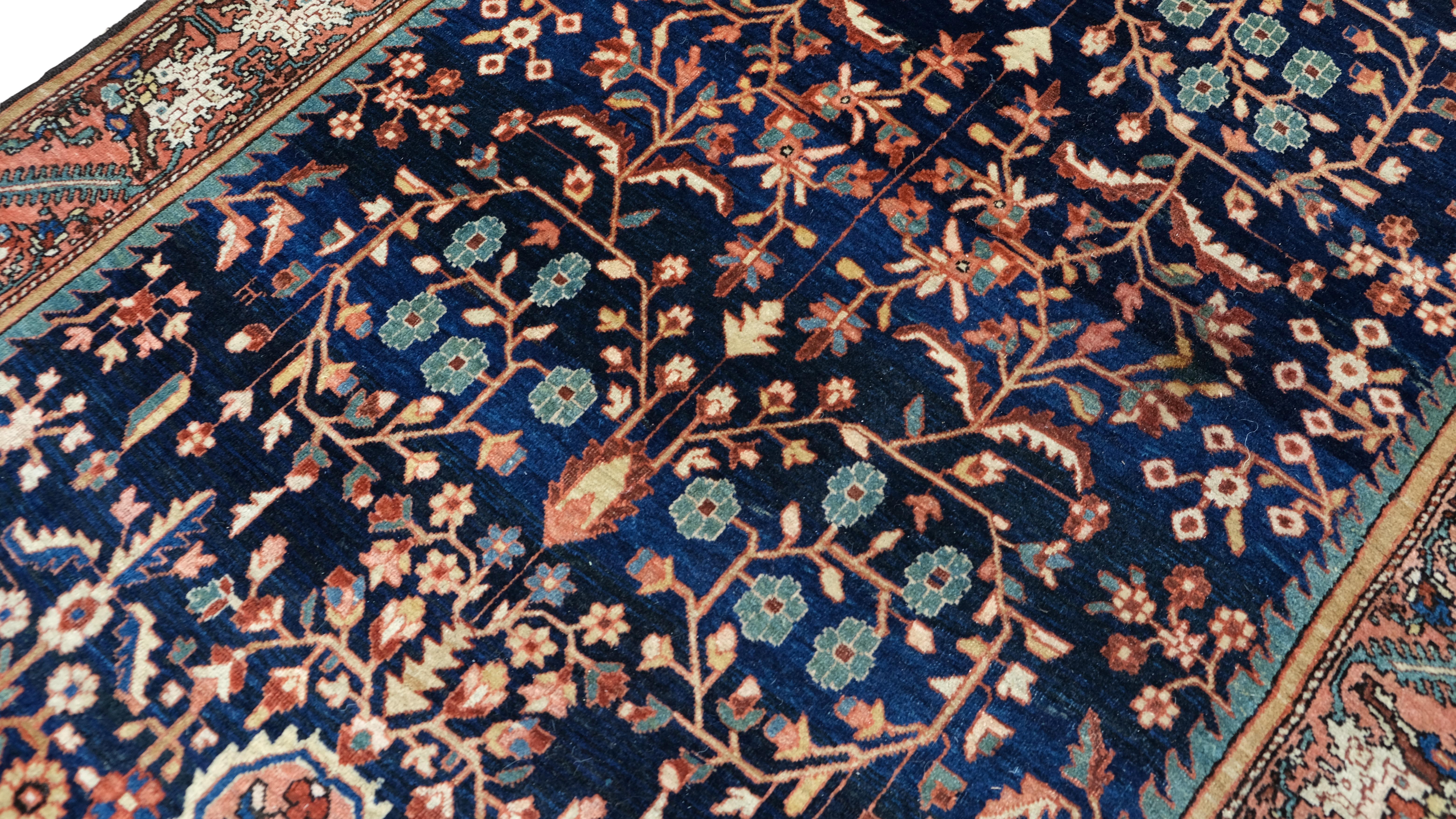 Hand-Knotted Antique Persian Malayer Navy rug 4'1''x6'6'' For Sale